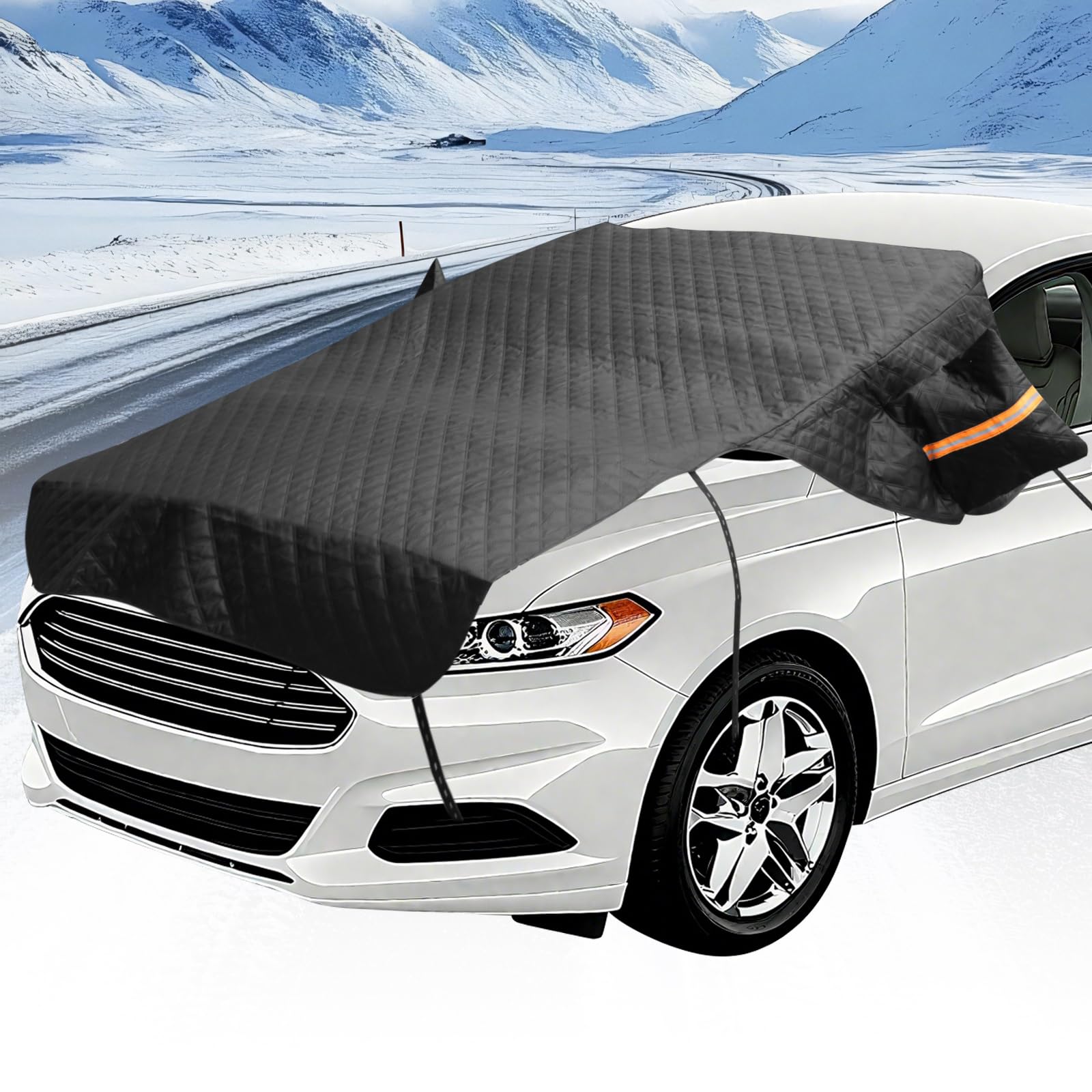 Housse de protection pour pare-brise de voiture - En tissu Oxford 600D - Accessoire d'hiver de voiture - Protection 3 en 1 pour pare-brise, capot et rétroviseurs latéraux - Pour petites voitures