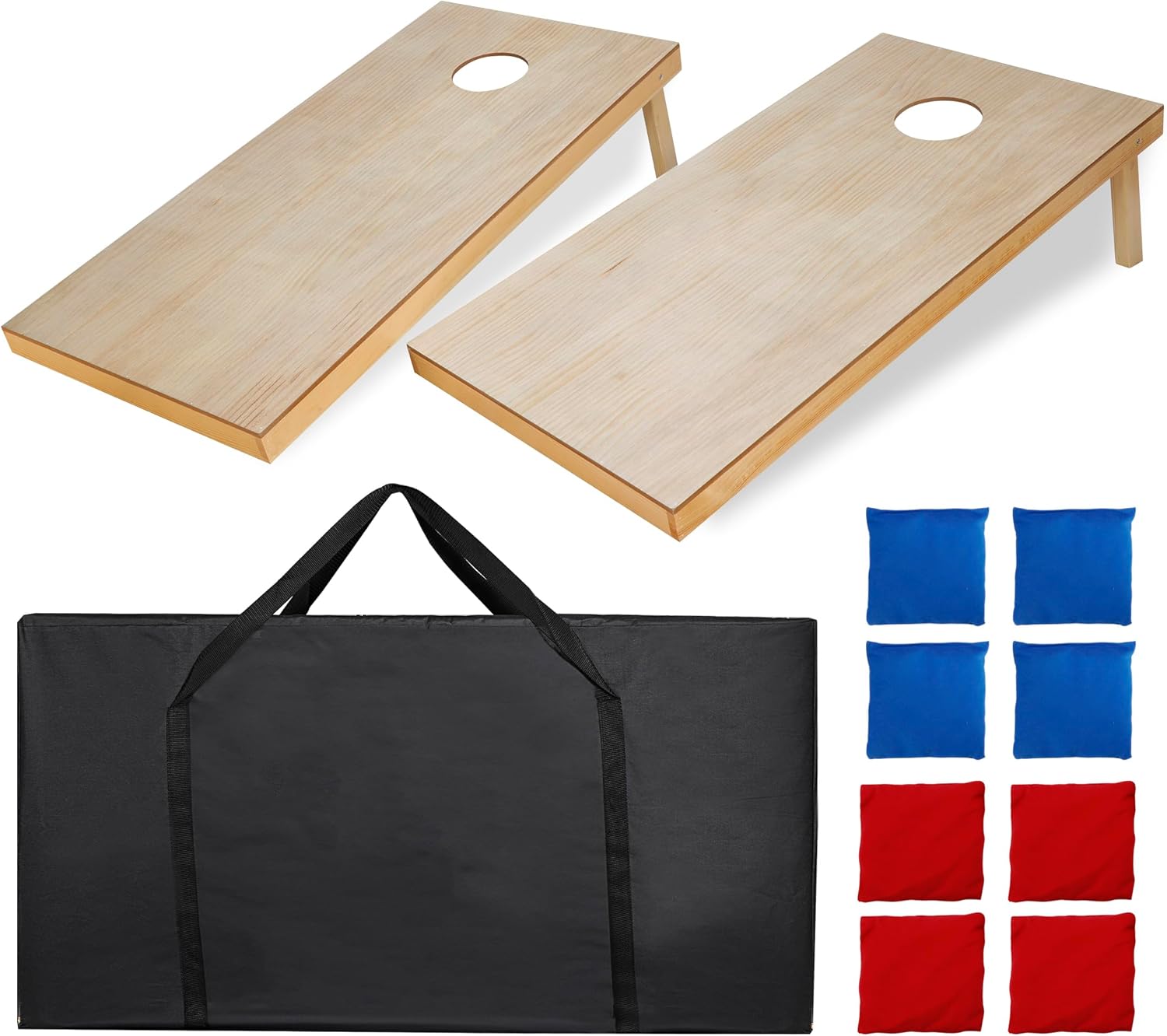 JupiterForce Portable Cornhole Set for Outside Games, Regulation Solid Wood Cornhole Boards with Carrying Bag, 8 Bean Bags for Indoor & Outdoor Adults Family Backyard Lawn Beach Party Play