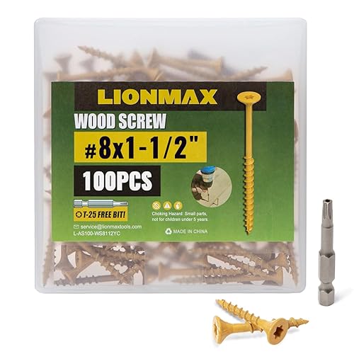LIONMAX #8 tornillos de madera de 1-12 pulgadas, 100 tornillos de cubierta con transmisión de estrella, tornillos exteriores recubiertos de