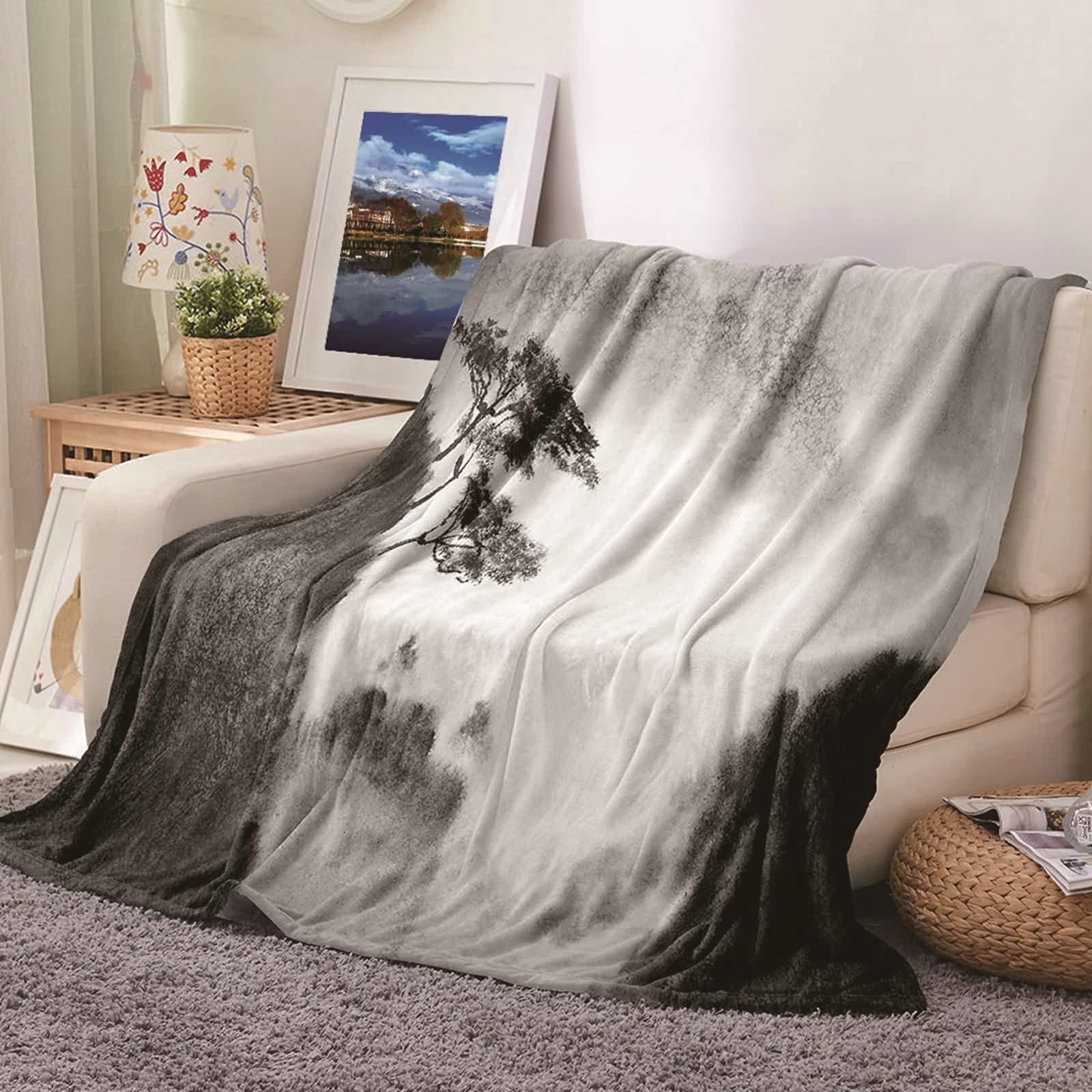 Aeici Couverture Polaire, Couvertures Polaires en Flanelle Couverture 160x200 cm Arbre de Montagne Couverture Canapé Hiver Cadeau pour Adultes et Enfants