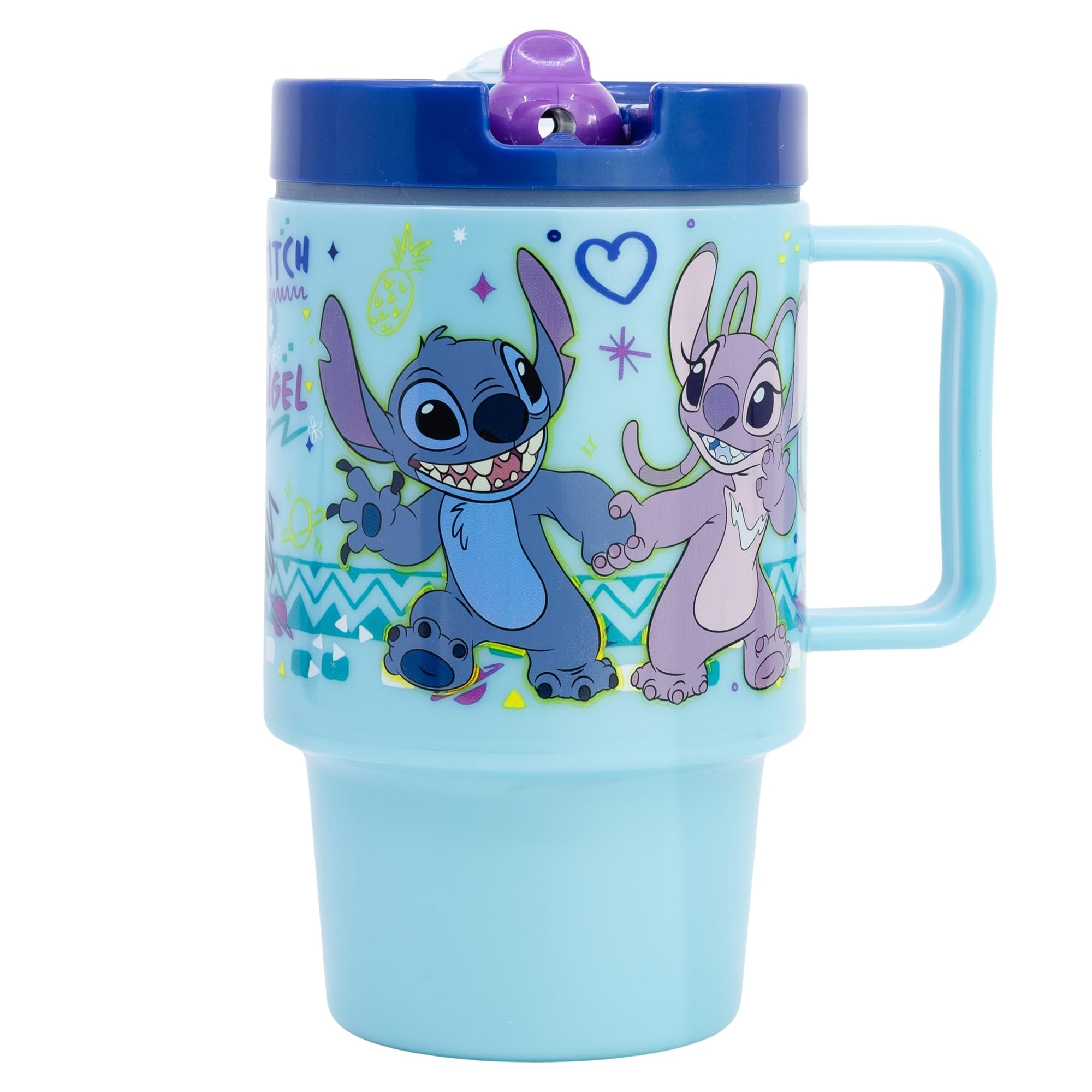 Stitch Kids’ Plastic Cup with lid 530 ml, Blue, Medium