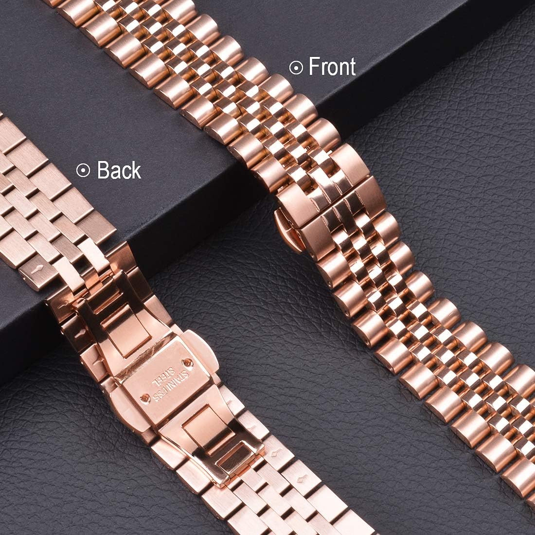 Wolait Compatible with Apple Watch Bands 42mm (Series 11 10 )41mm 40mm 38mm, Stainless Steel Heavy iWatch Bands with Butterfly Folding Clasp Link Bracelet for Series 9/8/7/6/5/SE3/2/1 Women Men,Rose Gold - Image 4