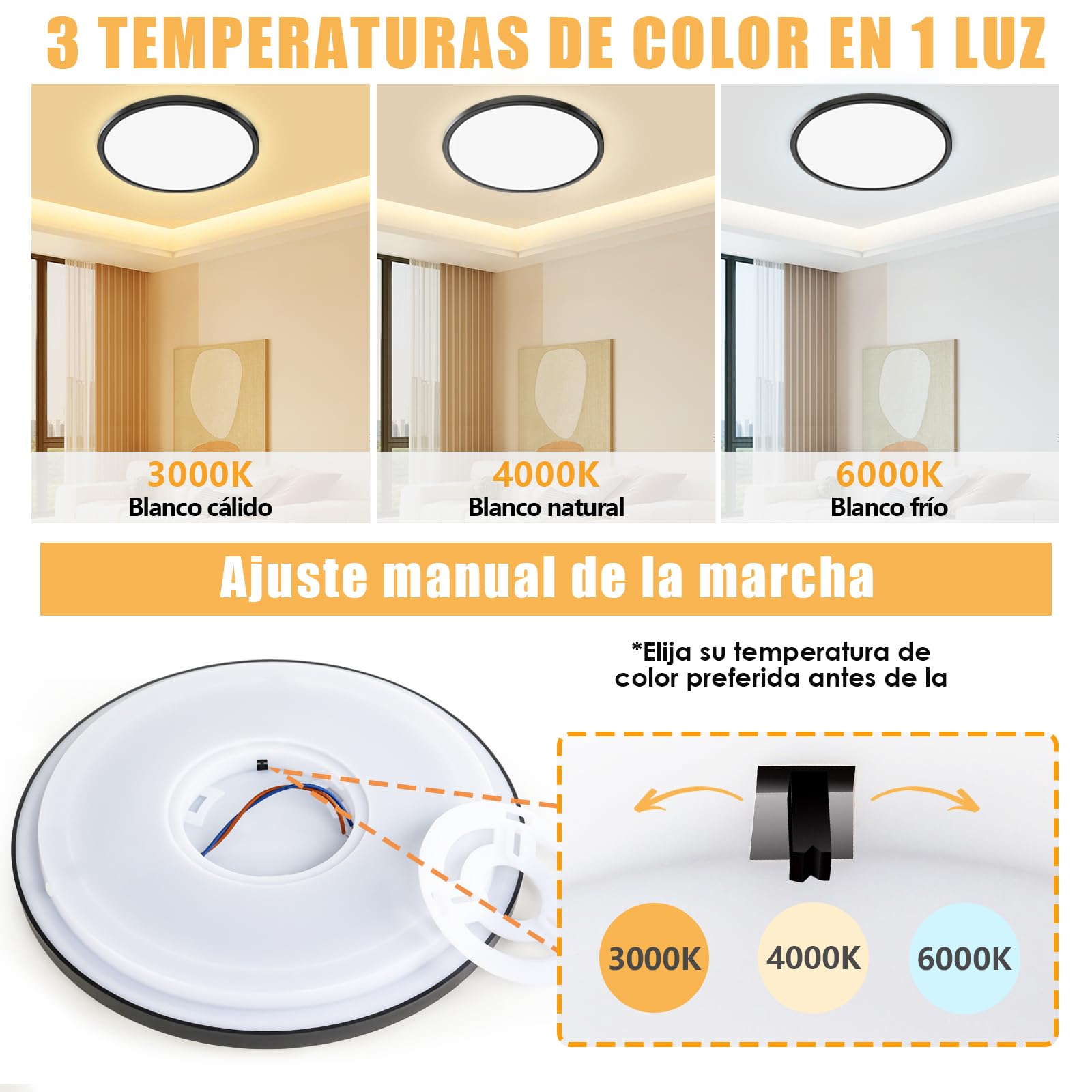 Yexati Plafon LED Techo 24W 3200LM, IP54 Lampara Techo 6000K/4000K/3000K Delgada Plafón Luz Led Redondo Lámpara Panel para Baño Dormitorio Cocina Salon Comedor Pasillo Ø300*25mm