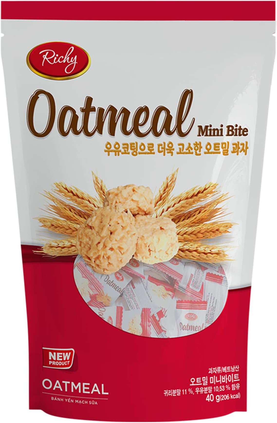 Richy Oatmeal Mini Bites Cakes Oatmeal Cheese Mini Bites Oatmeal Chocolate Mini Bites nutritious whole grain snack with high fiber for digestive Korean snack Vietnamese snack health low sugar low fat perfect for dieters convenient and portable snack for office travel and fitness (1 Pack, Oatmeal Mini Bites-40g)