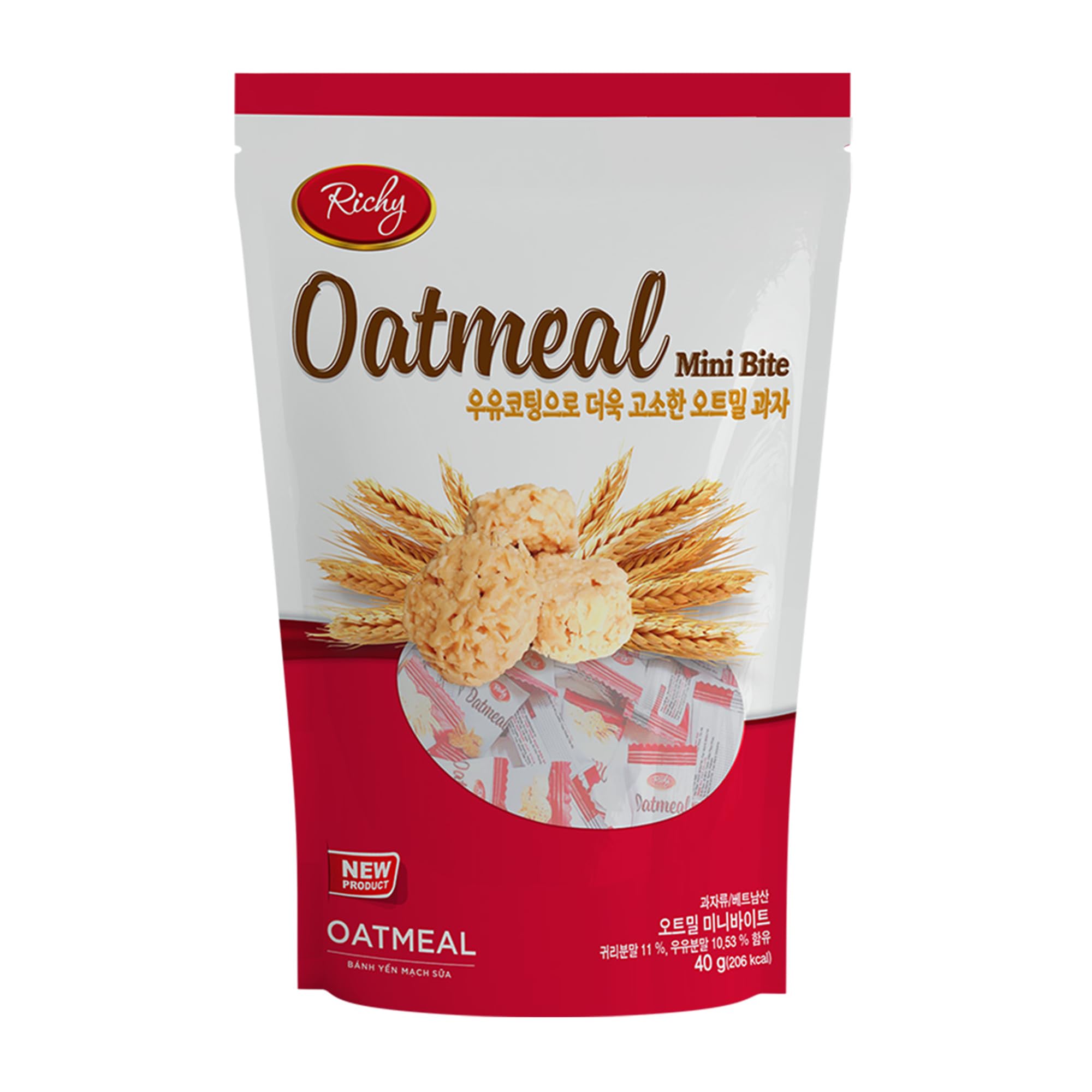 RichyOatmeal Mini Bites Cakes Oatmeal Cheese Mini Bites Oatmeal Chocolate Mini Bites nutritious whole grain snack with high fiber for digestive Korean snack Vietnamese snack health low sugar low fat perfect for dieters convenient and portable snack for office travel and fitness (1 Pack, Oatmeal Mini Bites-40g)