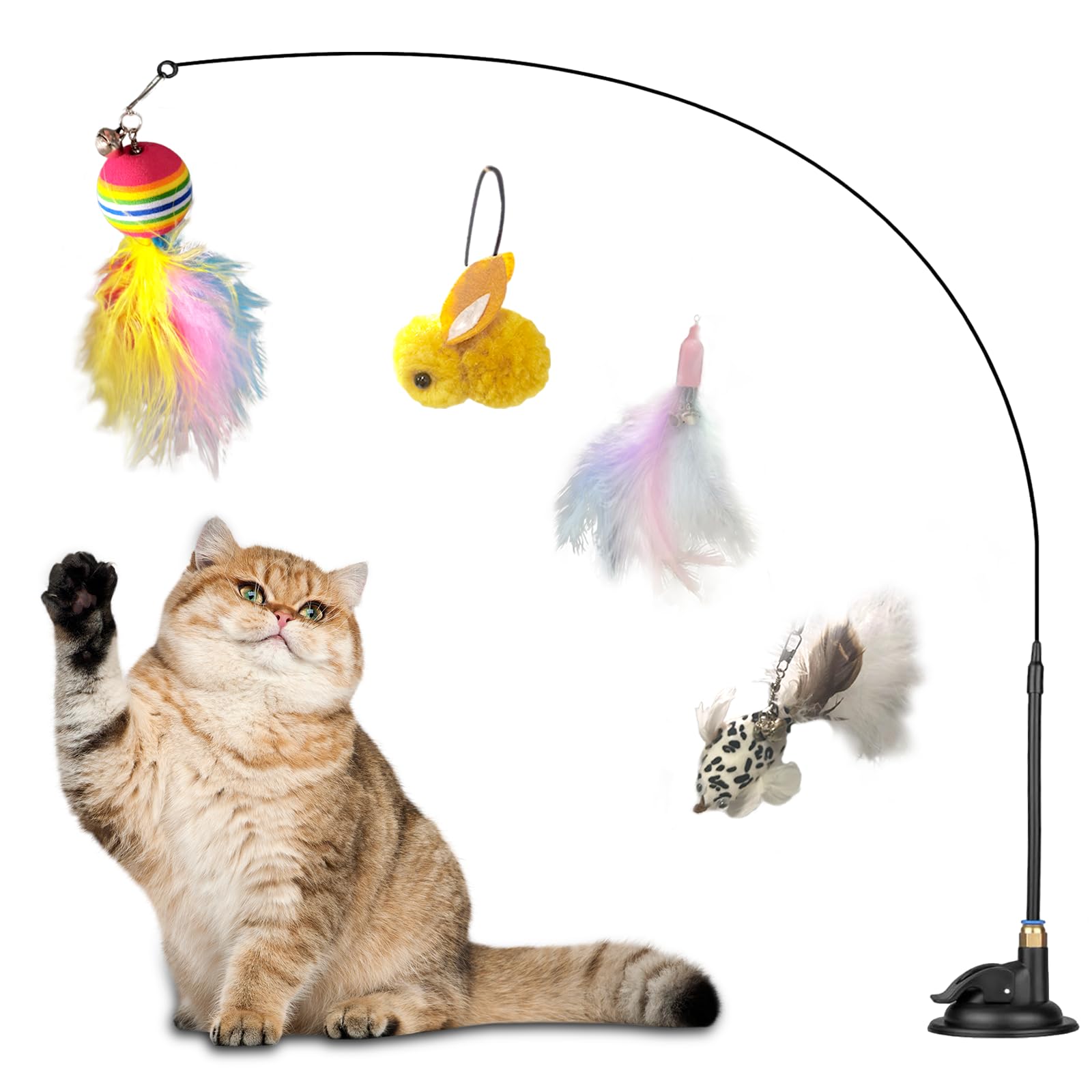 aeaean 6 Piezas Juguete Ventosa Gato Juguete Gato Juguetes para Gatos Interactivos Juguetes para Gatos con Plumas, Juego Interactivo de Juguetes Inteligentes para Gatos Pequeños y Grandes