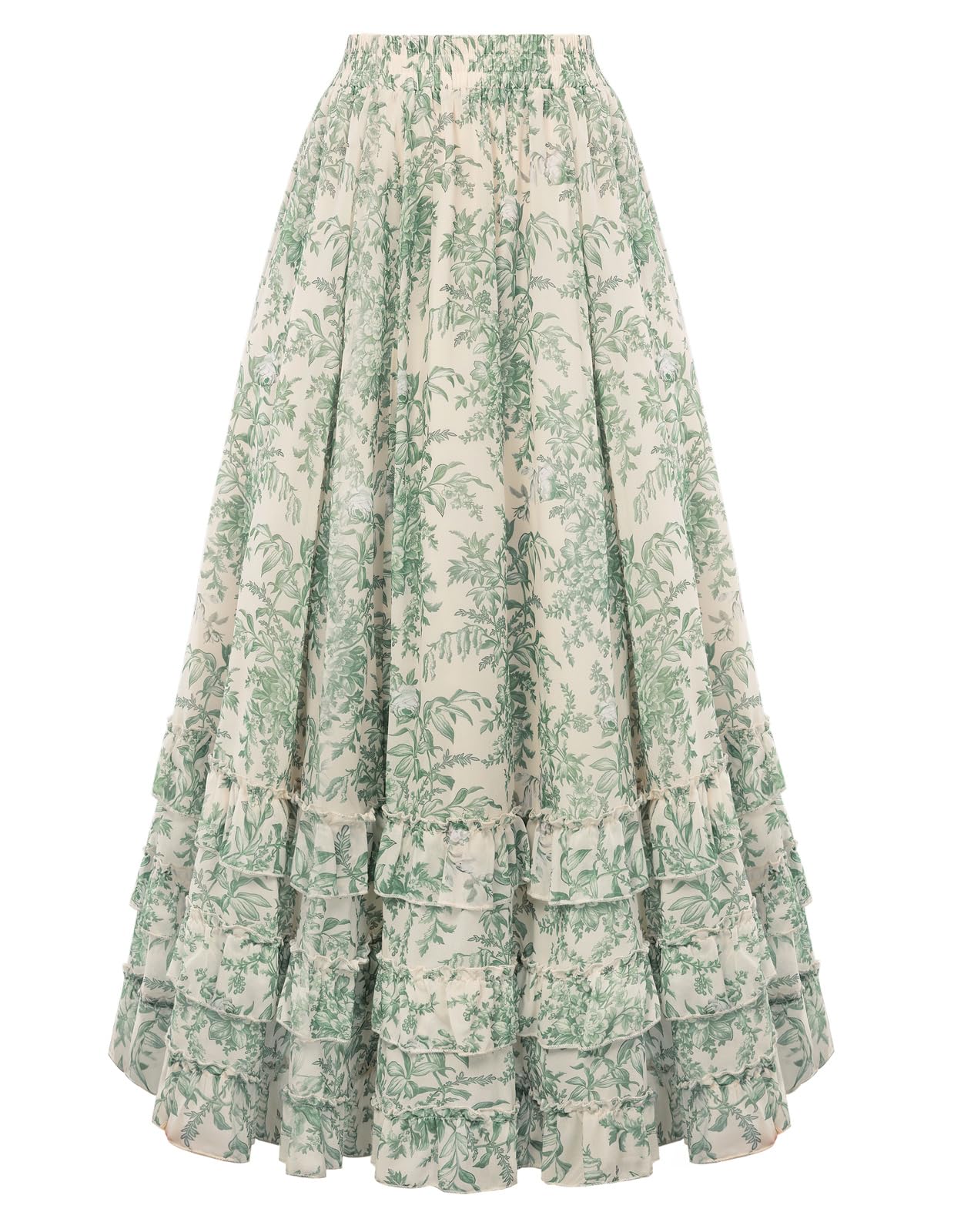 scarlet darkness Maxi Skirts for Women Floral Chiffon Elastic High Waist Flowy Ruffle Long Skirt with Pokets-picture-13