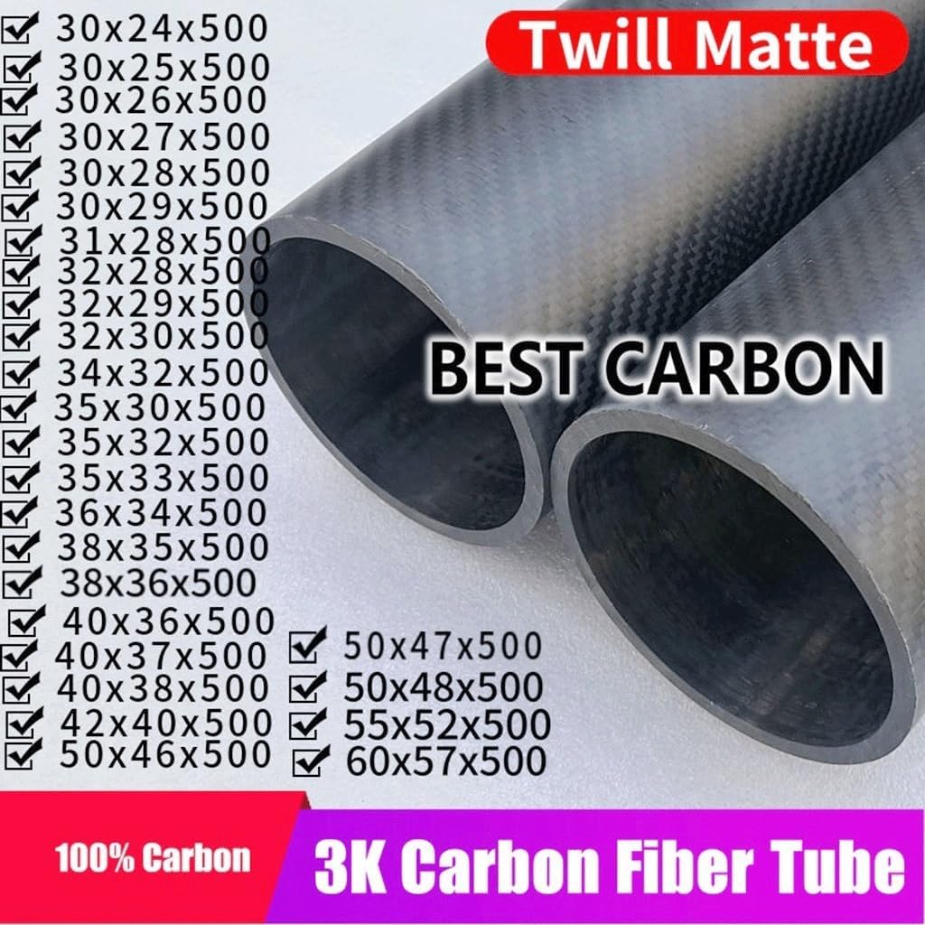 500mm Length Twill Matte Surface 3K Carbon Fiber Fabric Wound Tube, for DIY Drone Aviation Model Aircraft Pipe(40x36 x500mm)