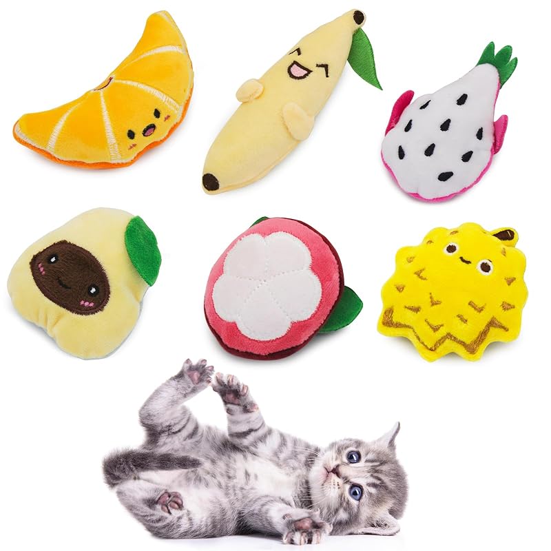 Brinquedo com Catnip para Gatos em Formato de Frutas, Pelúcia Macia Andiker, Pacote com 6