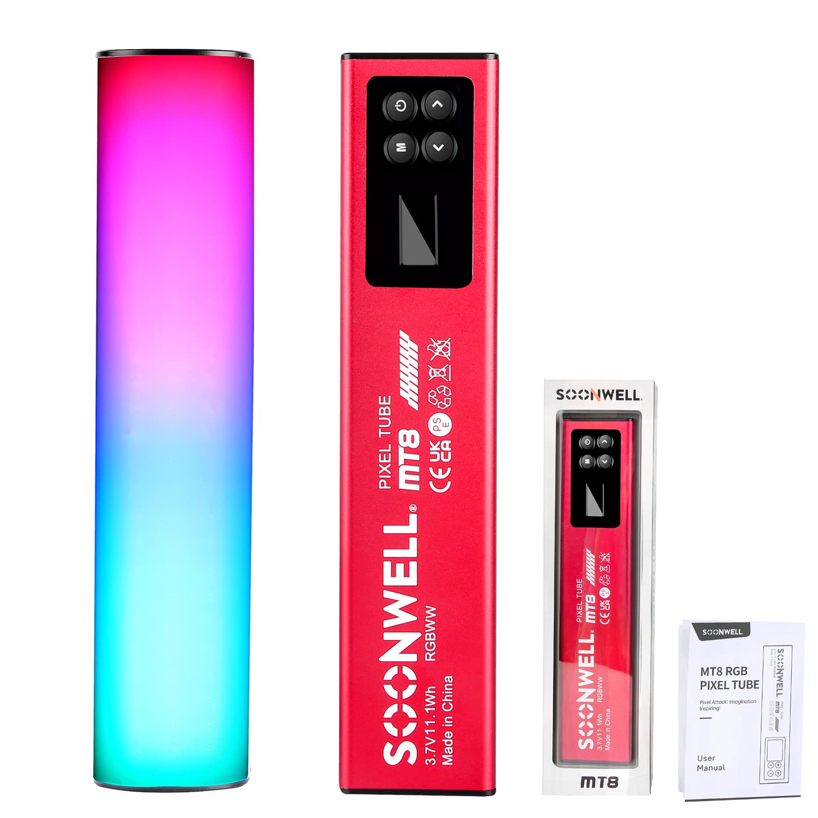 SOONWELL MT8 RGB Pixel Tube Light, 8W Output Power CRI≥96 TLCI≥97 LED Photography Light, Magnetic Attraction, BGM Music Sound Control Ambient Light for Portrait, Filming, Photography, Video, Vlog