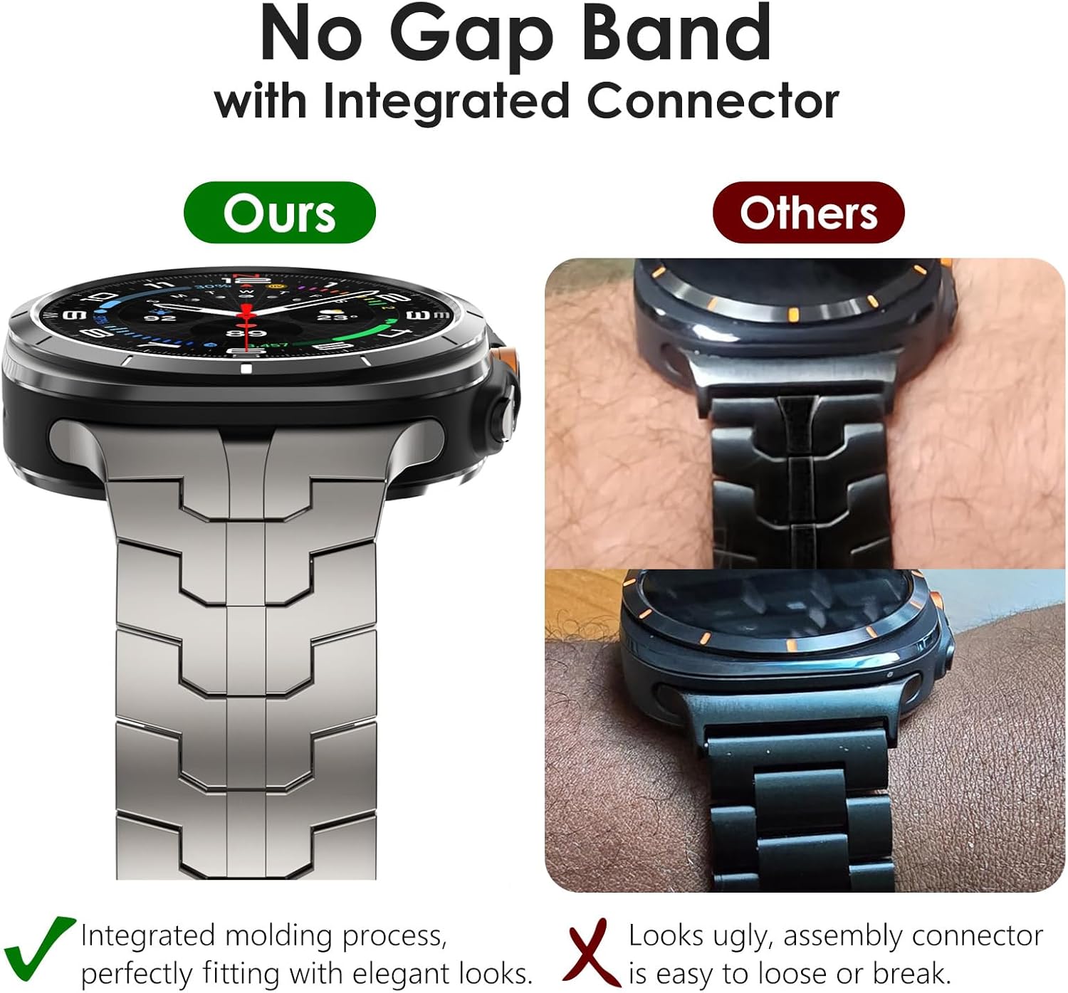 WINGLE Titanium Band for Galaxy Watch 8/8 Classic/Ultra Bands 47mm 2025/2024 Men Armor Rugged Metal Band Classy Casual Business Samsung Galaxy Watch8/ Galaxy Watch Ultra Bands Butterfly Folding Clasp