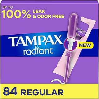 Tampax Radiant Tampons, with LeakGuard Braid, Regular Absorbency, Unscented, 84 Count (Packing May Vary)