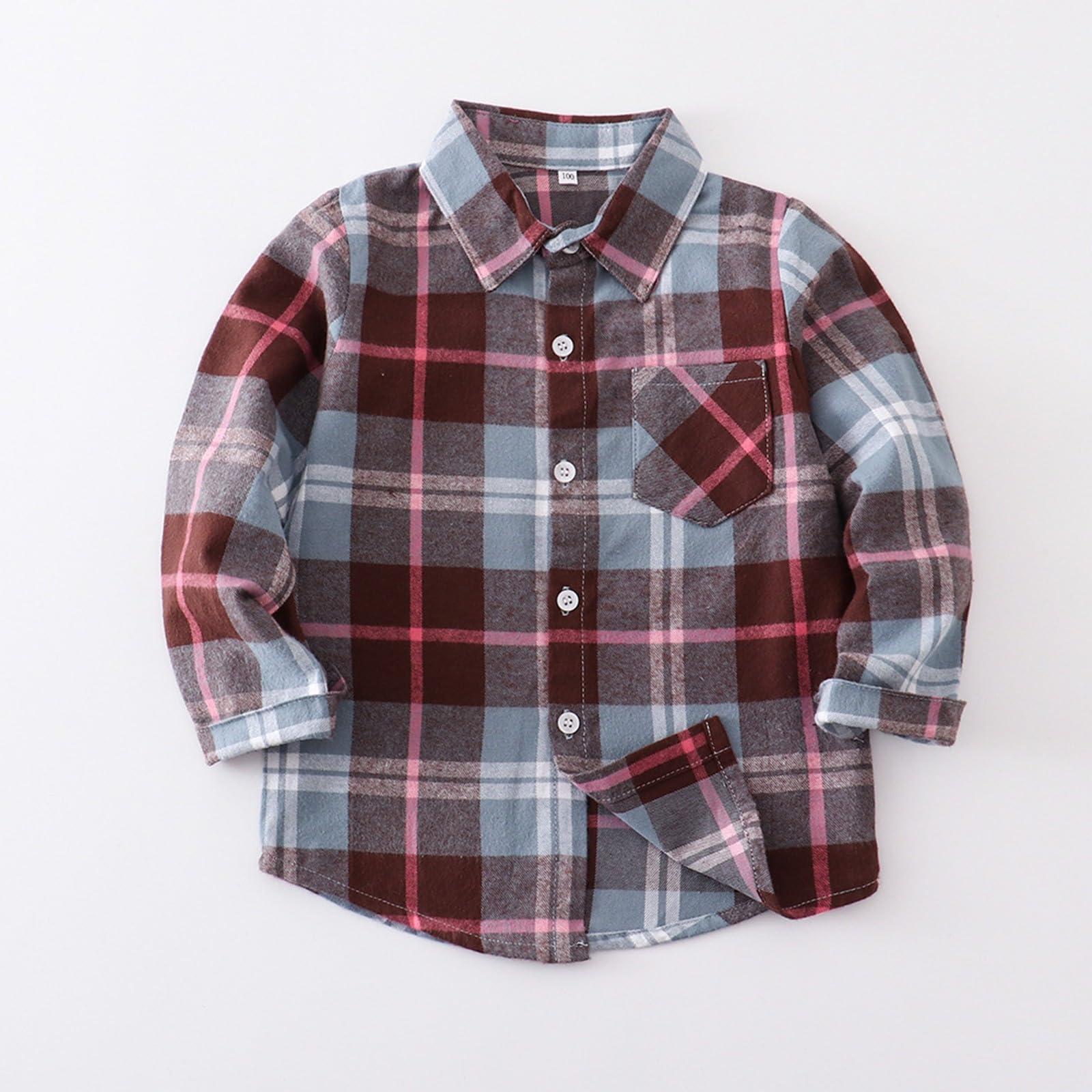 Camisa clásica de manga larga a cuadros para niñas y niños, camisa clásica con botones, para la escuela, casual, para niños, para día a día festivo