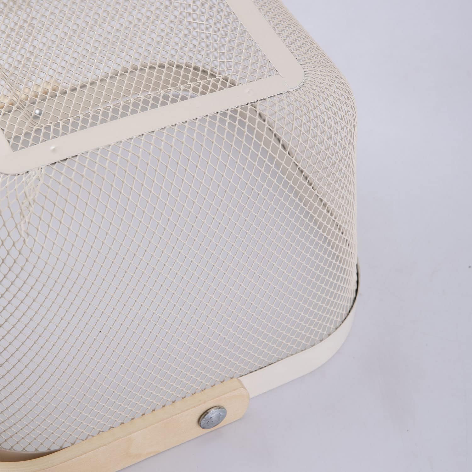 IBWell Square Metal Wire Woven Fruit Storage Bowl Basket with Wooden Handle, Large Black Mesh Fruit Stand, Multi-function Hanging Kitchen Baskets (White, Normal 4PCS)