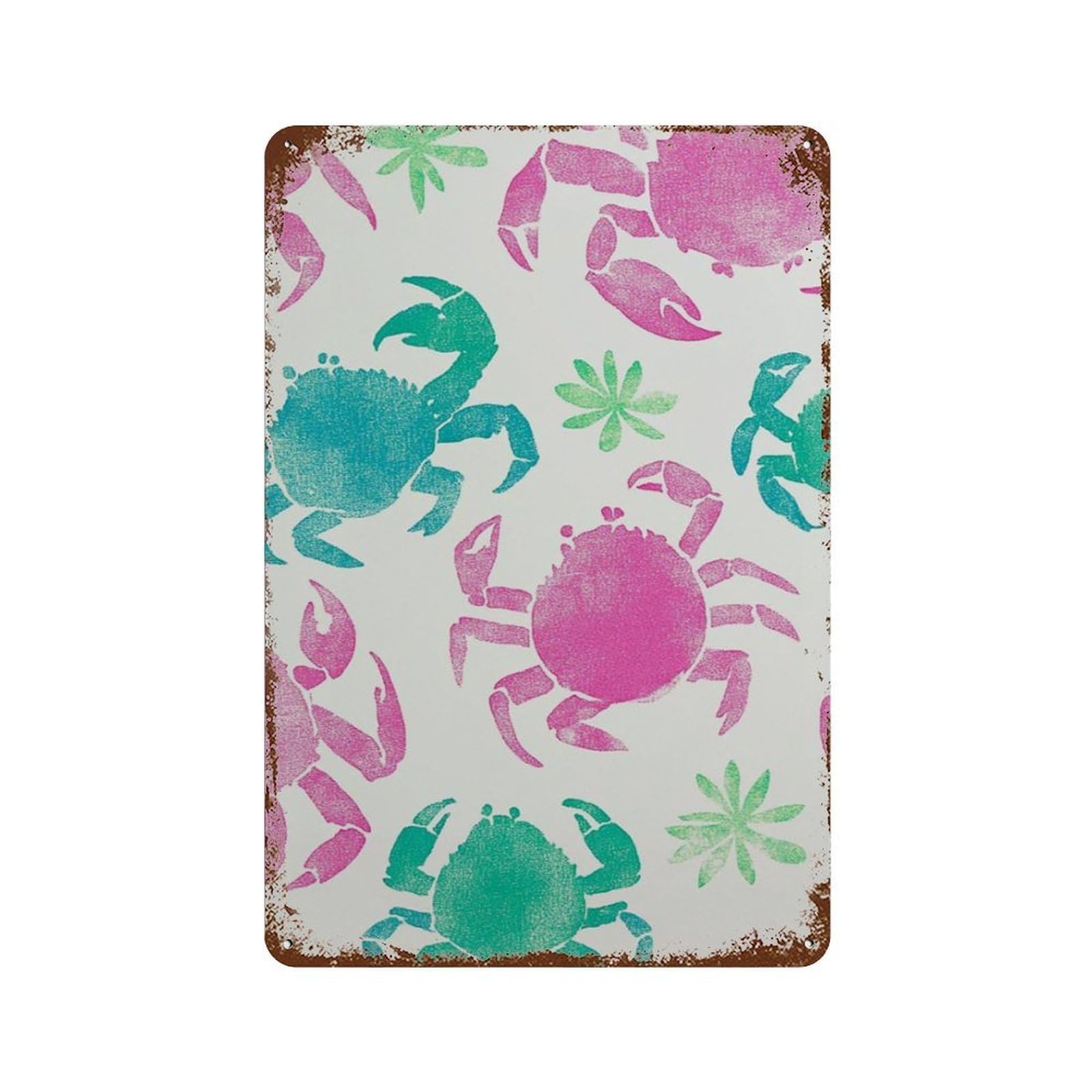 xiaoxiaoshen Crab Pattern Coastal Sea Life Colorful Beach Style Wall Decor Art Metal Tin Poster Modern Home Decor Art Home Bar Shop Decorations Vintage Sign 30x20cm
