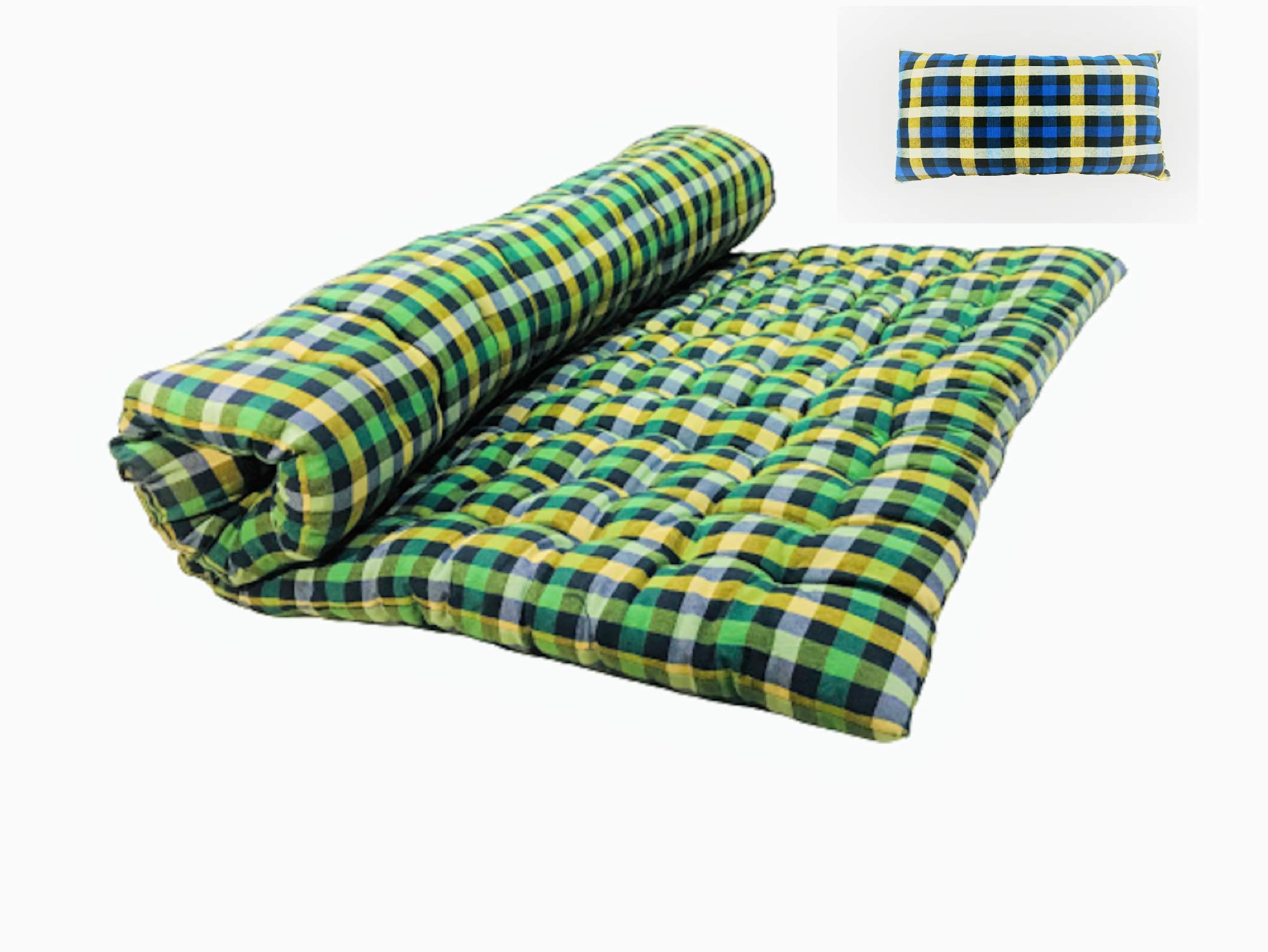 ATOOTFUSION Foldable Movable Soft Cotton Filled Cotton Quilt Mat | Cotton Quilt Mattress Gadda for Good Sleep (Cotton Quilt Mattress_72 x 36 Inch+Fiber_Pillow)-picture-15