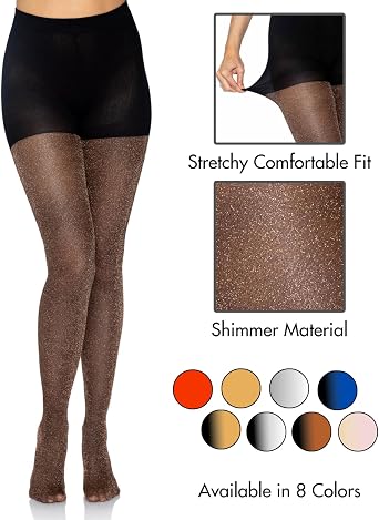 Leg Avenue Women's stretchy High Waist Lurex Shimmer Tights With Metaillic Fiber Shine