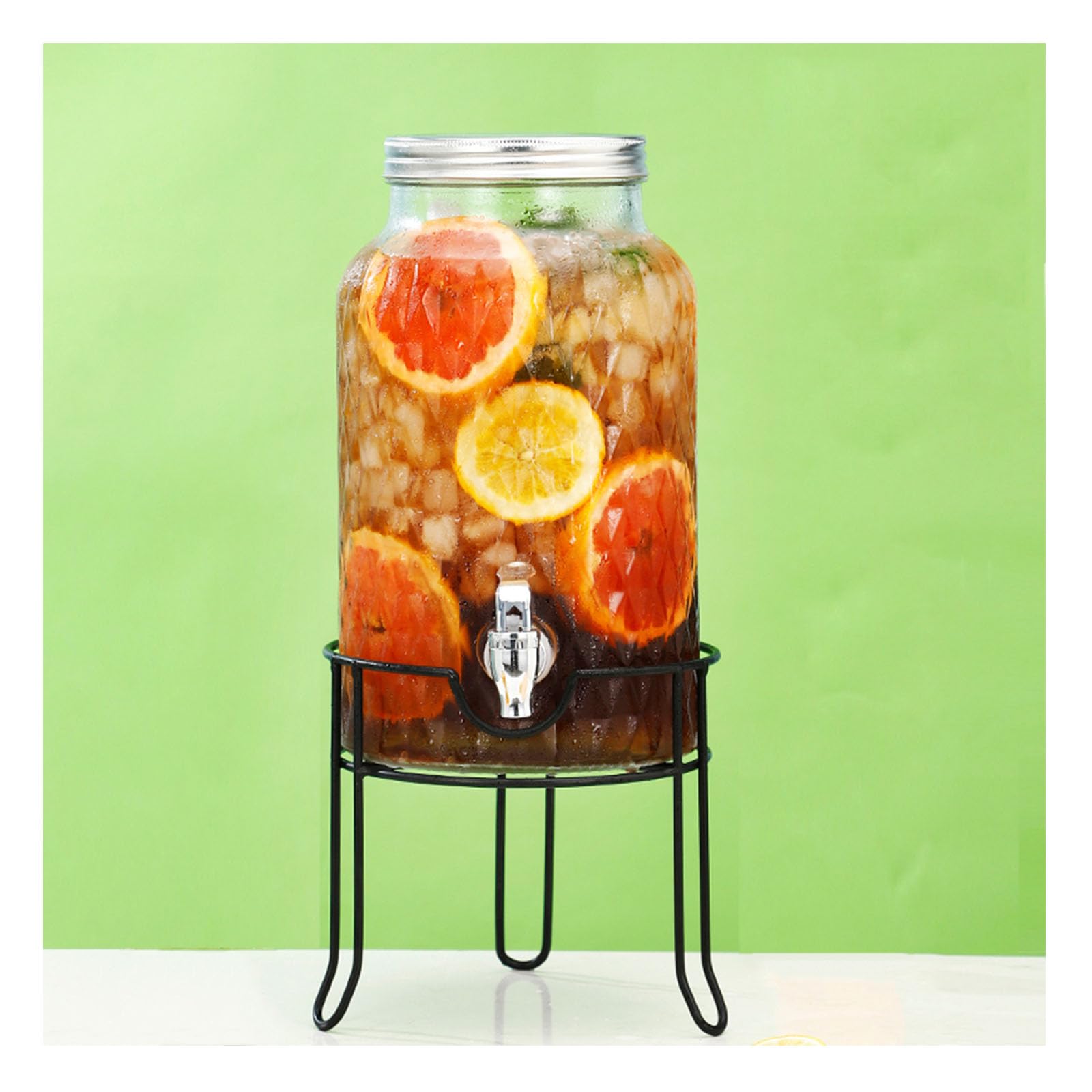 Glaskaraffe,Glaskaraffe Mit Deckel,Glaskrug Mit Wasserhahn Und Deckel Aus,Getränkekaraffe Glaskrug Für Kalt & Heiß Wasser Eistee Kaffee Milch Saft,Rhombus a+Bracket,5.5L