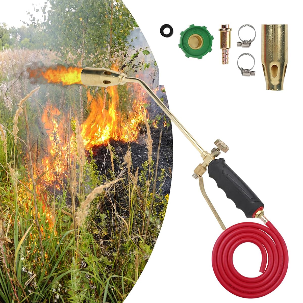 Kit de quemador de techo POFET con fuelle, soplete de couvreur de gas de brazo largo, quemador de malezas de llama de propano de 2 m de tubo, soplete de gas