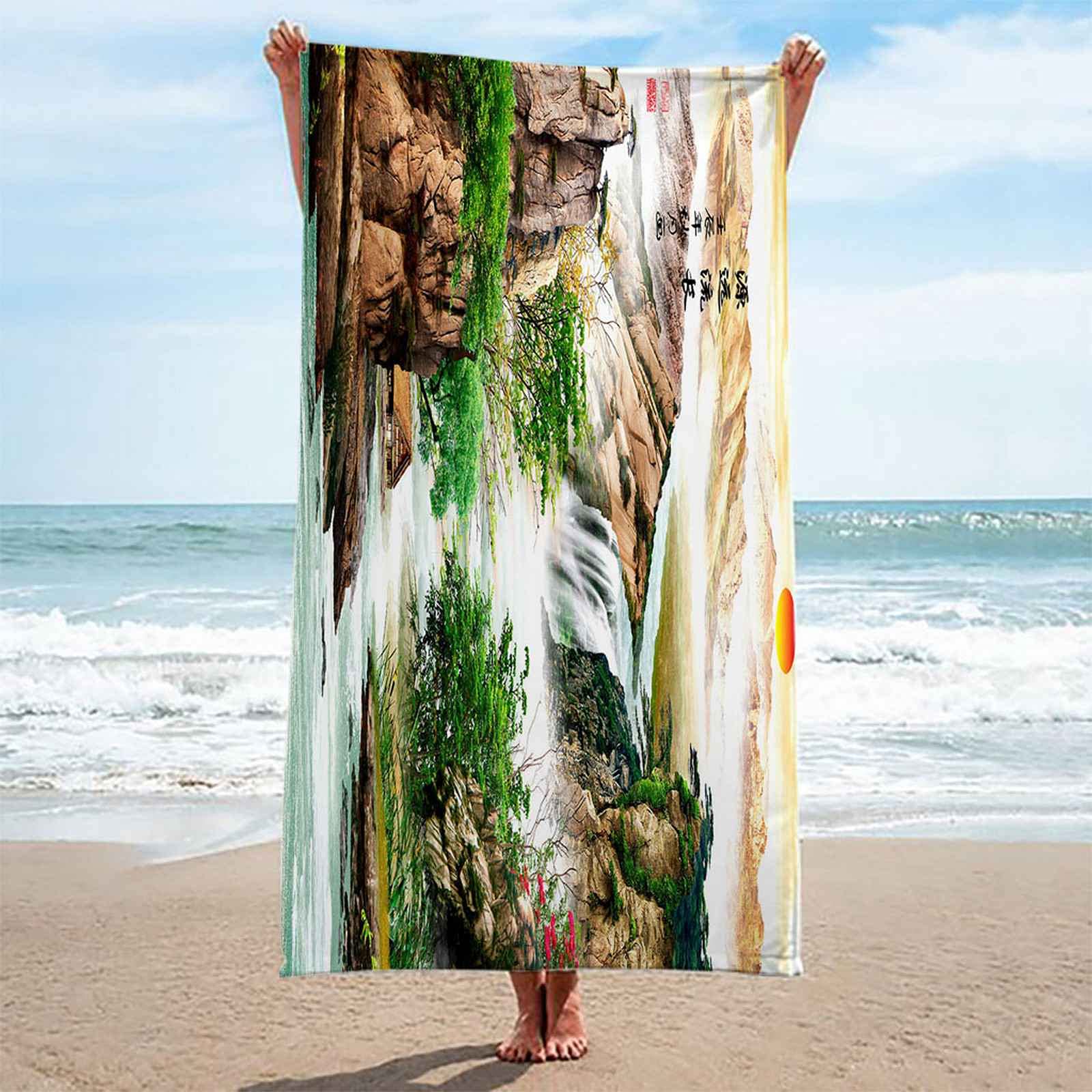 Telo Da Mare 3D Paesaggio Di Cascate Verdi Stampato Asciugamano Da Spiaggia 150x200cm Asciugamano Microfibra Grande Antisabbia Leggero Telo Mare Per Sport Piscina Viaggi In Famiglia Vacanze