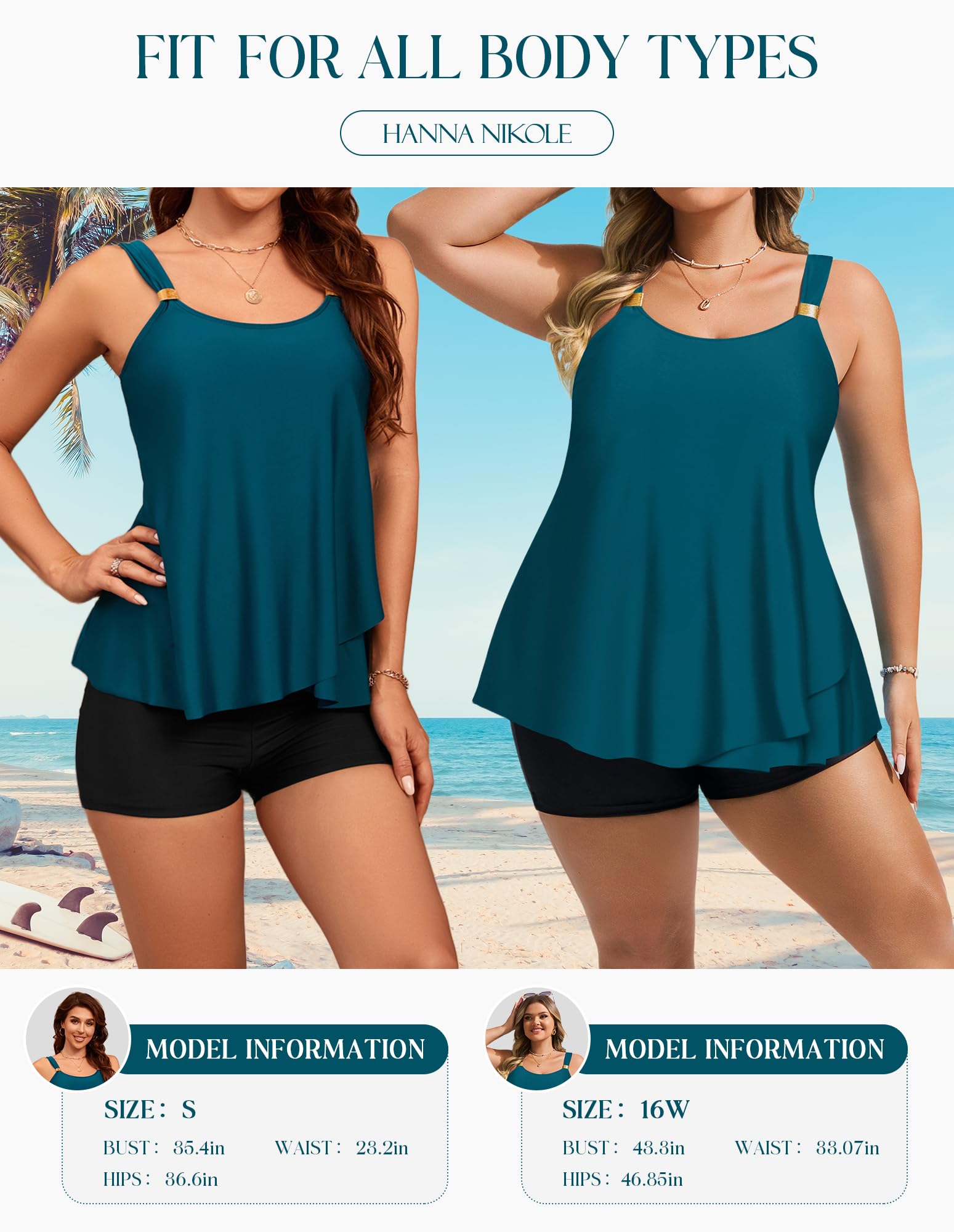 Hanna Nikole Traje de baño tankini de 2 piezas para mujer, talla grande, tankini con volantes y pantalones cortos de natación