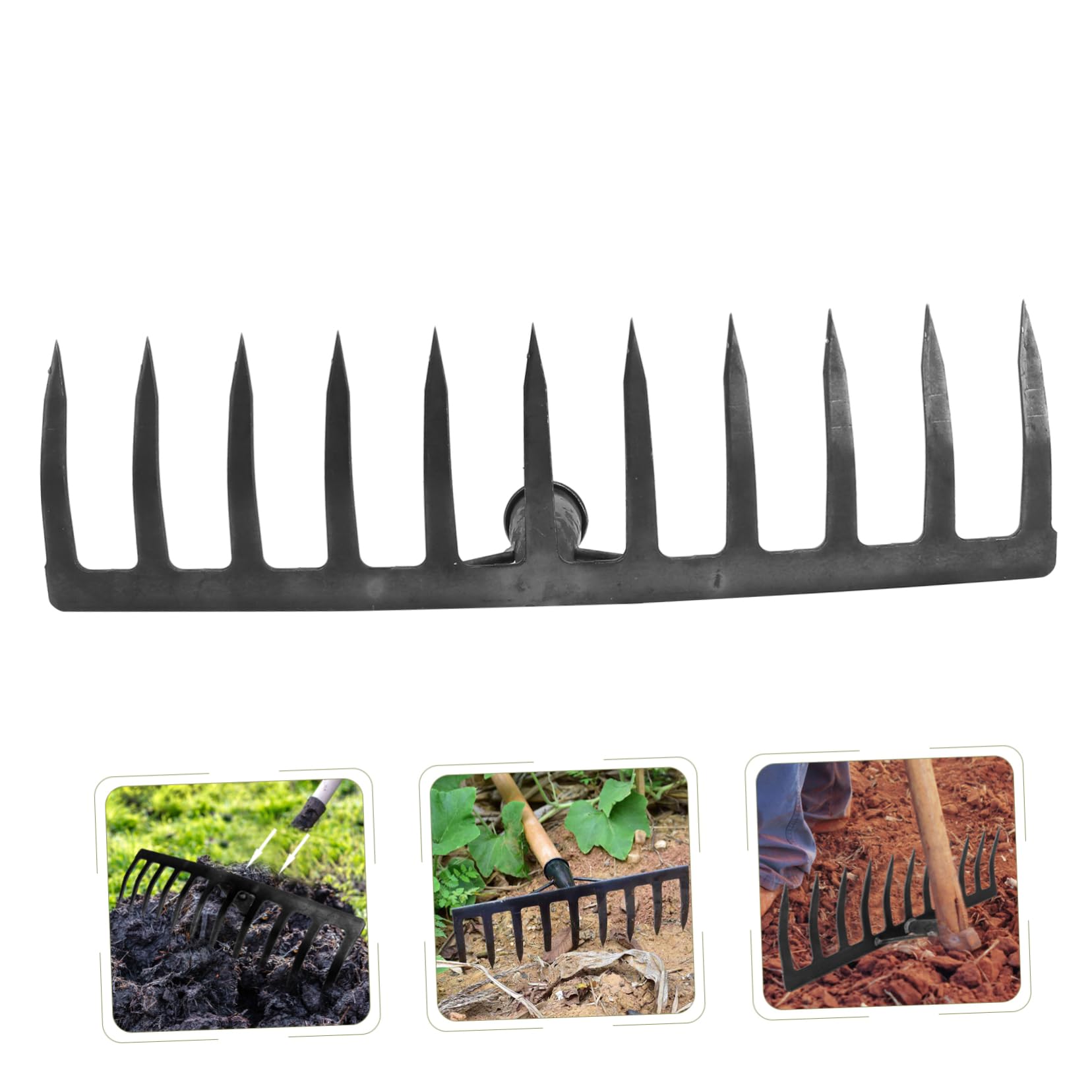 Rastrillo Agrícola de Once Dientes de Hierro Negro para Jardinería