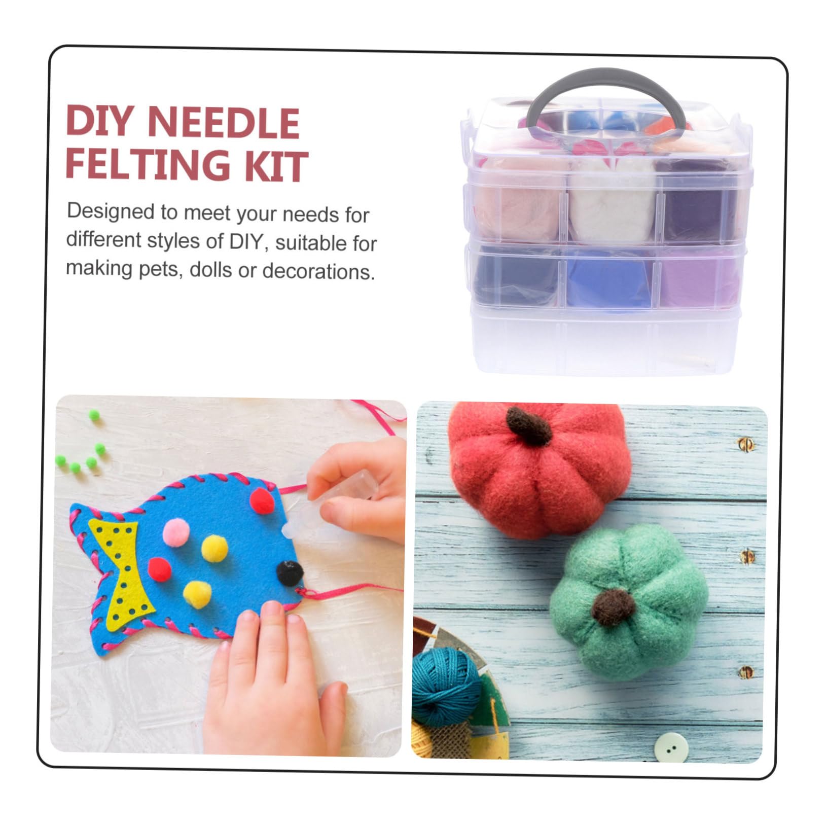 STOBOK Paquete De Material De Fieltro De Lana Para Manualidades Kit De Fieltrado Aguja Suministros Para Fieltro Para Proyectos De Arte y Crafts