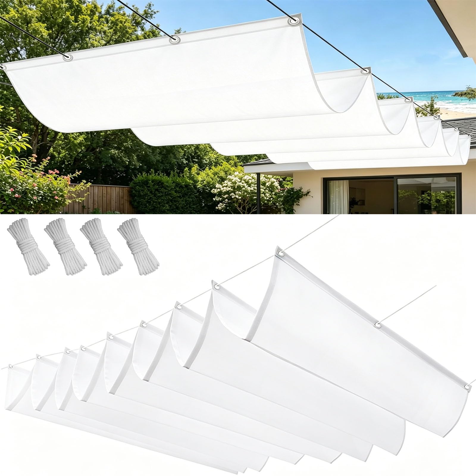 Voile Ombrage Rétractable Vague store ondulé extérieur bâche filet ombrage blanc