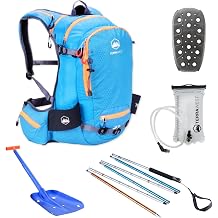 Core Avalanche Kit, Ski Backpack with Recco & Removable Back Protector, Hydration Bladder, Avalanche Shovel, Avalanche Probe, Backcountry Ski, Snowboarding, Snowmobile Blue, Compact