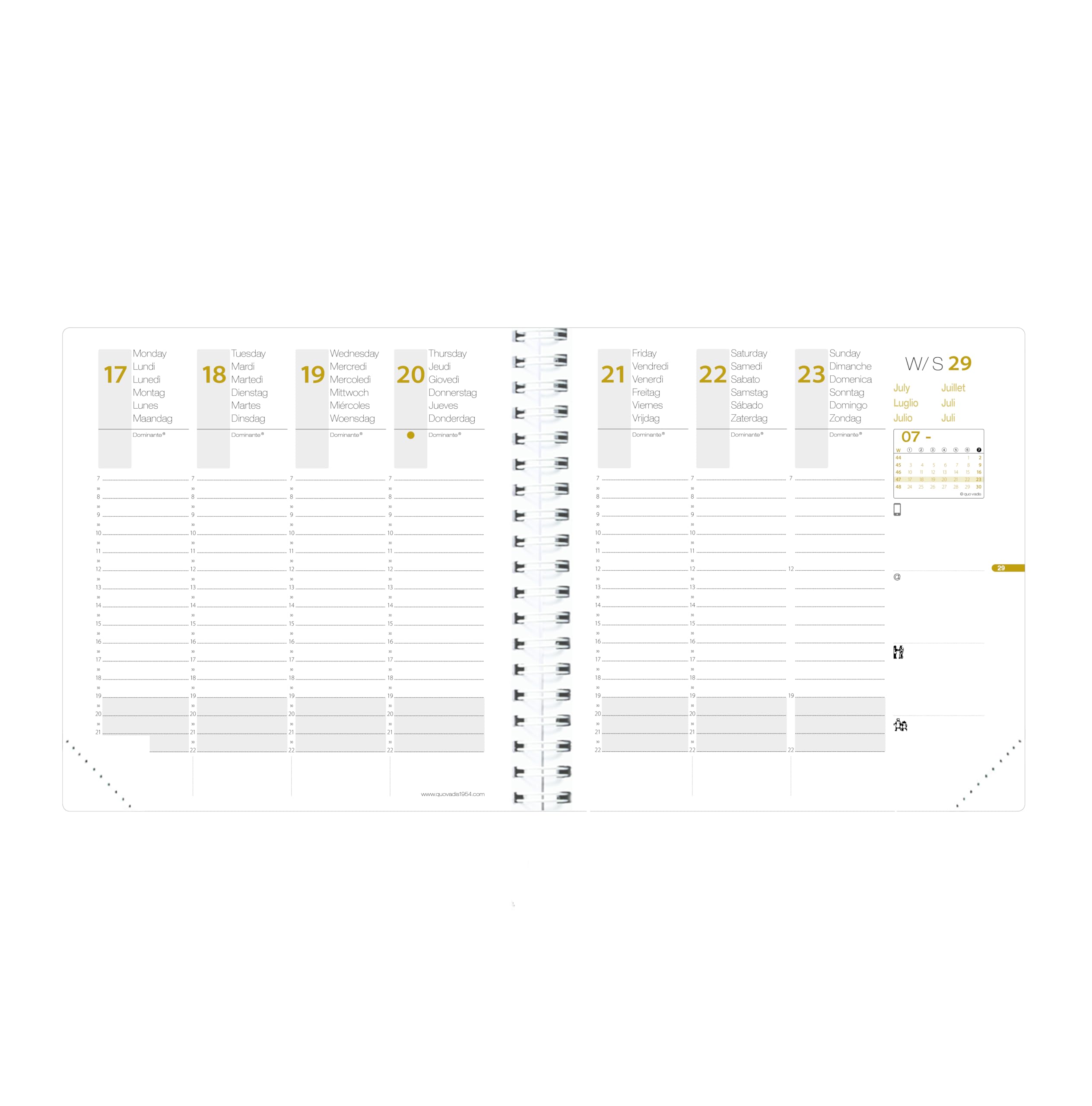 Quo Vadis - Agenda - Spiralé - 2026 - Time & Life Medium - Semainier Planning - Multilingue - Gris - 13 mois de décembre à décembre - 16x16 cm - Papier Clairefontaine blanc - Fabrication française