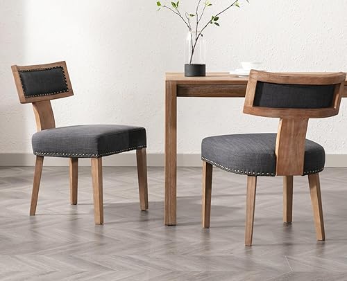 Miniatura 36 de EALSON Juego de 2 sillas de comedor modernas de mediados de siglo, sillas de cocina tapizadas de lino, sillas de comedor de granja, sillas Nailhead