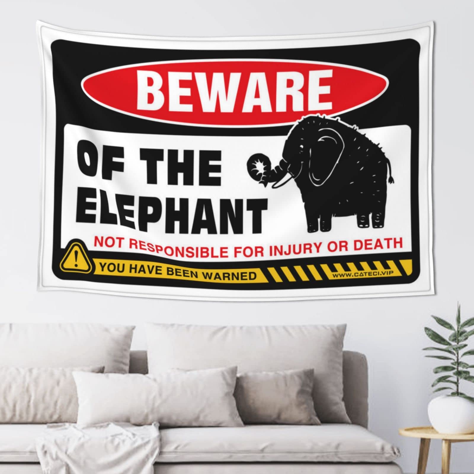 PRAVOXI Bedroom Door Decorations Beware Of Elephant Tapestry Aesthetic Tapestry Cave Man Bar(75X100CM)