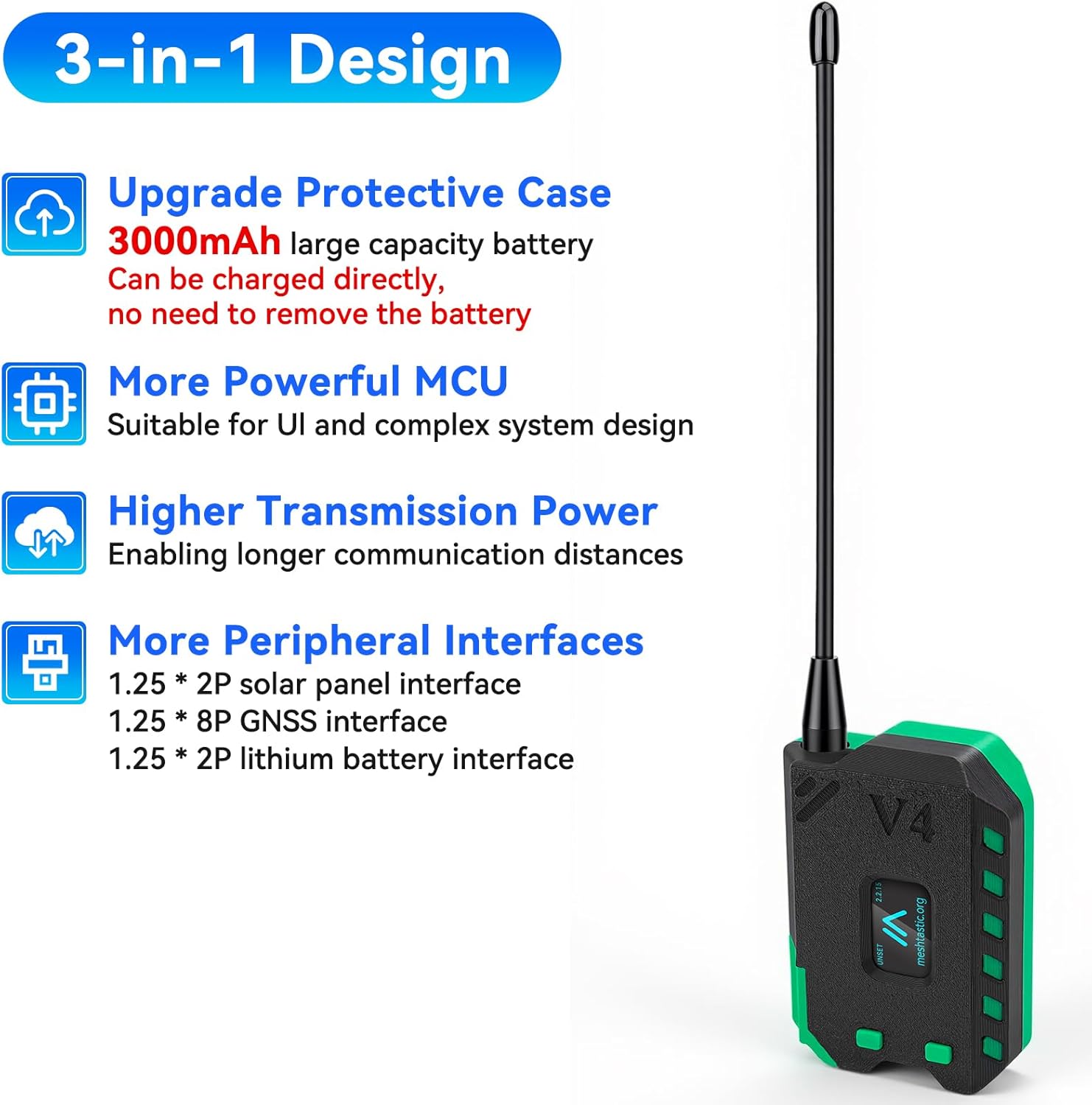 2 Pack ESP32 LoRa V4 Development Board with 3000mAh Battery & Case Set, Integrated WiFi Bluetooth 915MHz LoRa, 0.96-inch OLED Display, Type-C Interface for Meshtastic
