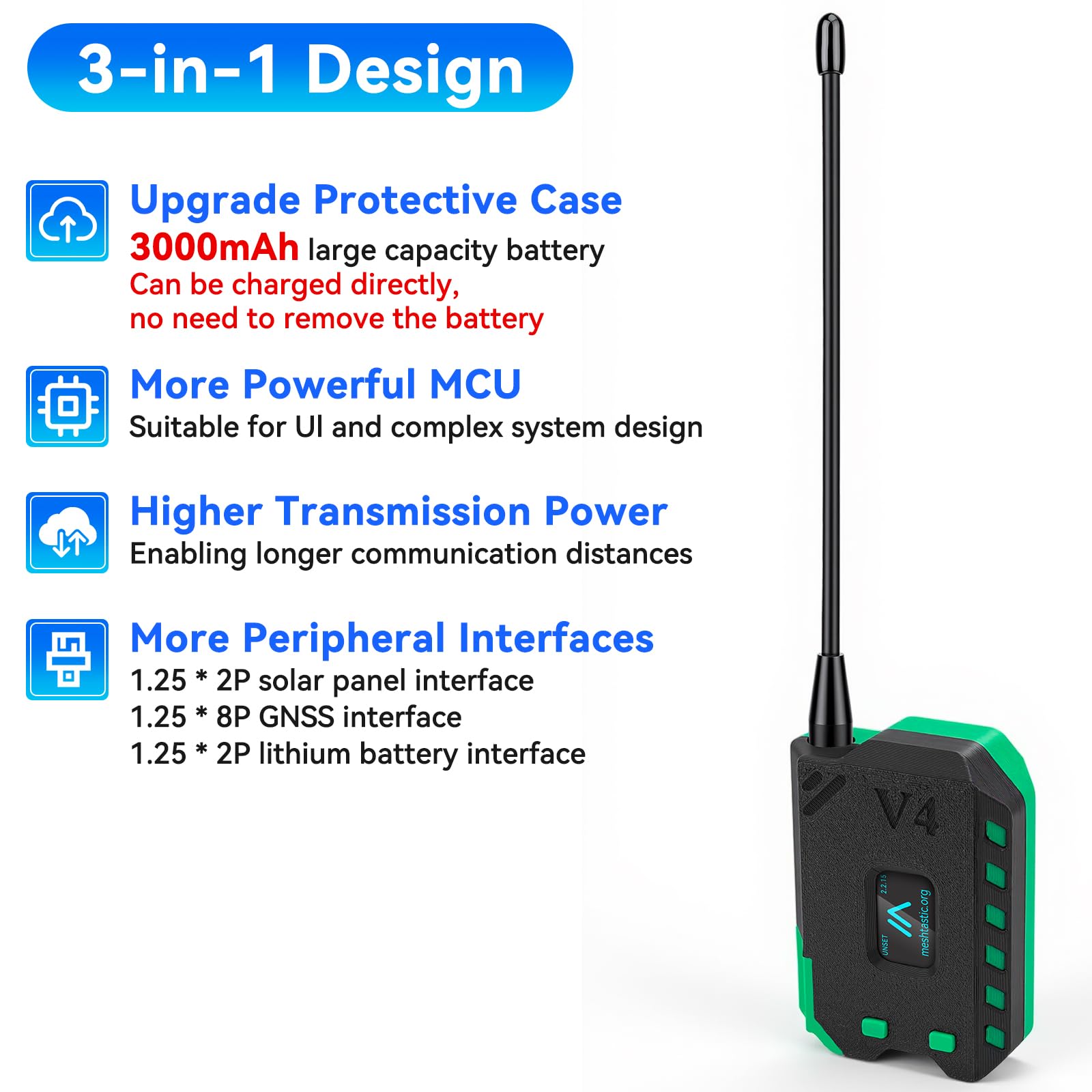 1 scheda di sviluppo ESP32 LoRa V4 con batteria da 3000 mAh e set di alloggiamento, supporta WiFi, Bluetooth, trasferimento dati LoRa 868 MHz per Meshtastic LoRaWAN Arduino