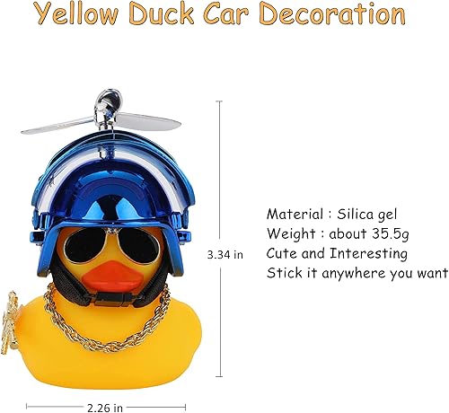 Miniatura 2 de Bonitos adornos de pato de goma para automóvil, decoración de tablero de automóvil, accesorios de bicicleta con casco de hélice (azul)
