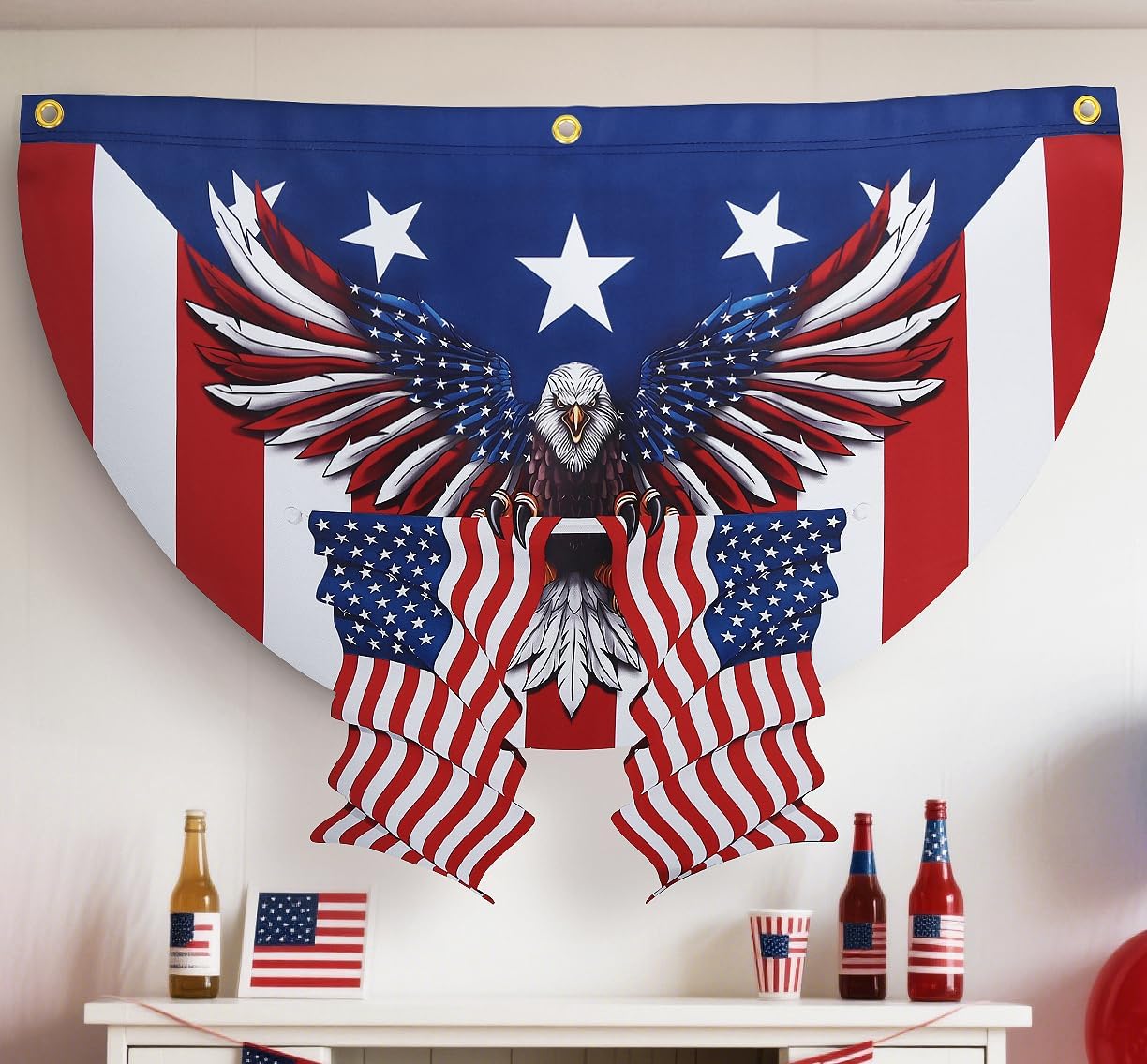 JEGERMIG 4x6 FT Patriotic Eagle American Flag Banner Indoor Outdoor Bunting Decoration Red White Blue