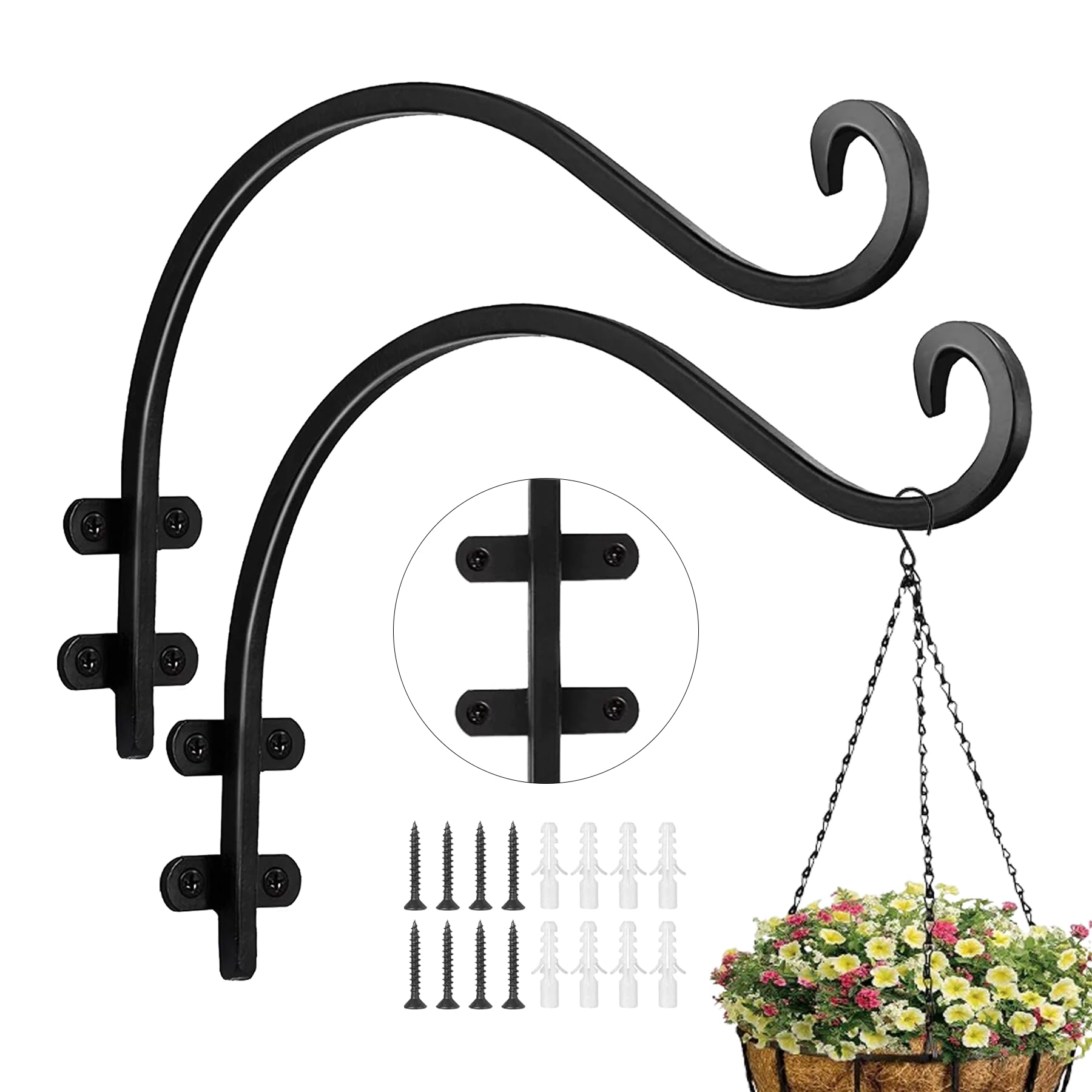 12 Inch Hanging Basket Hook Outdoor 2PCS Bird Feeder Hanger,Garden Hooks,Wind Chimes,Outdoor or Indoor Heavy-Duty Long Plant Hanger Hook