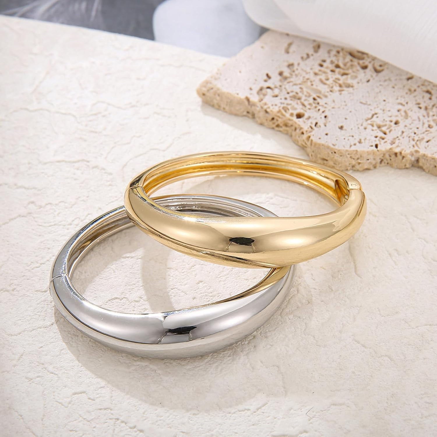 Chunky Gold Cuff Bangle Bracelets for Women Silver Trendy Hinged Cuff Open Wide Chunky Bracelet Irregular Minimalist Bangle Jewelry - Image 8