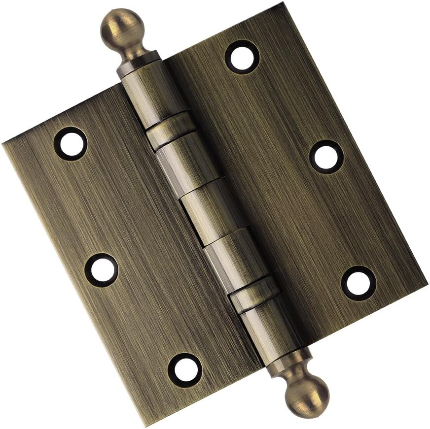 Embassy Door Hinge Solid Brass - 3.5 x 3.5 Inch, Heavy Duty, Antique Brass, Ball Bearings, Rust Resistant Stainless Steel Pin, Architectural Designer Grade, Home Improvement, 3 Pack