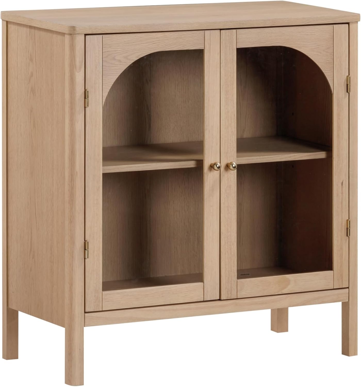 Nathan James Mason Modern Farmhouse Storage Cabinet, Free Standing Accent Sideboard Buffet, Cabinet with Glass Doors and Adjustable Shelf, Clear Glass/Raw Oak