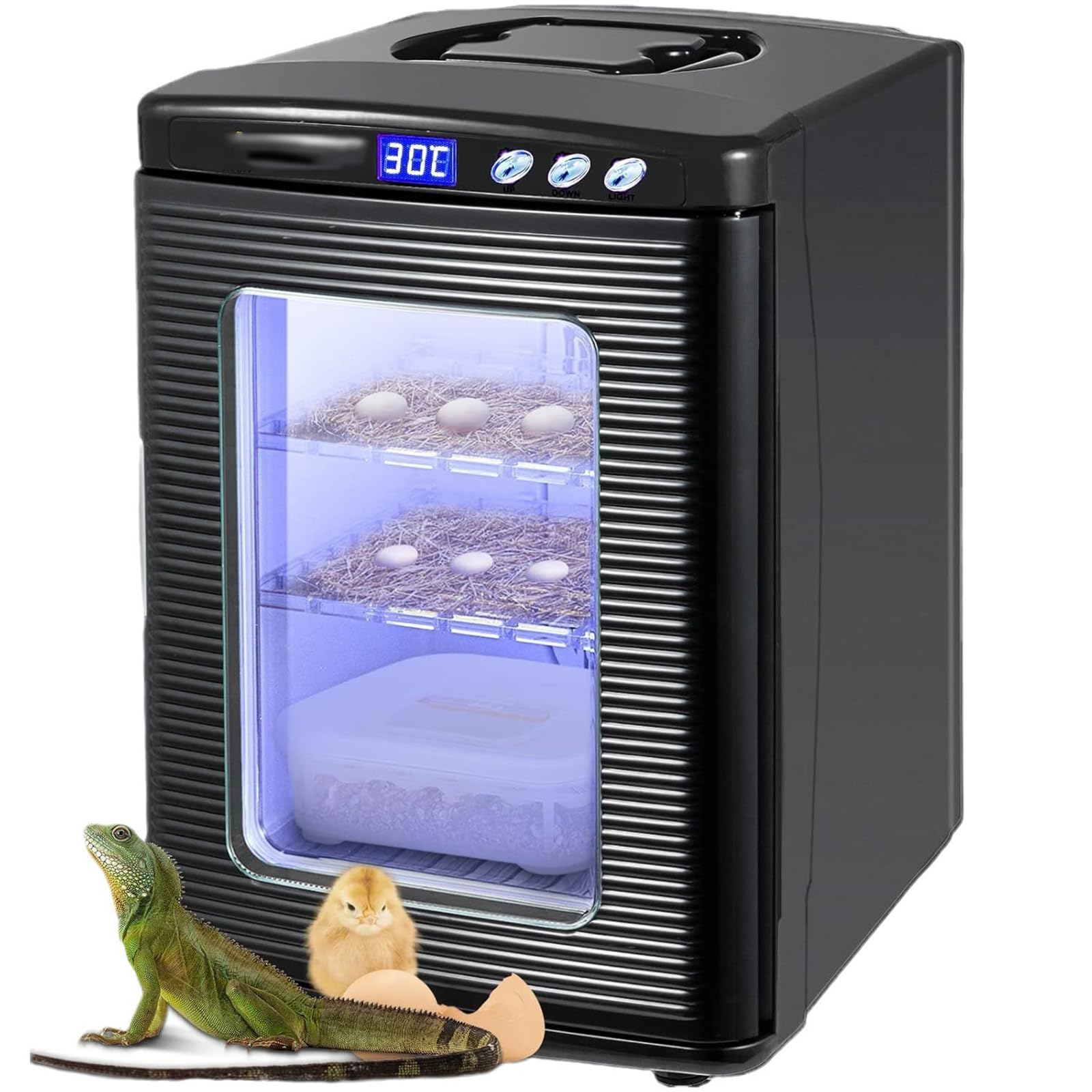 Incubadora De Laboratorio, Incubadora De Reptiles Pequeños, con Mango, Temperatura Ajustable/Control Automático Temperatura/Ventana Súper Grande/Disipación Calor Rápida, para Incubar Huevos
