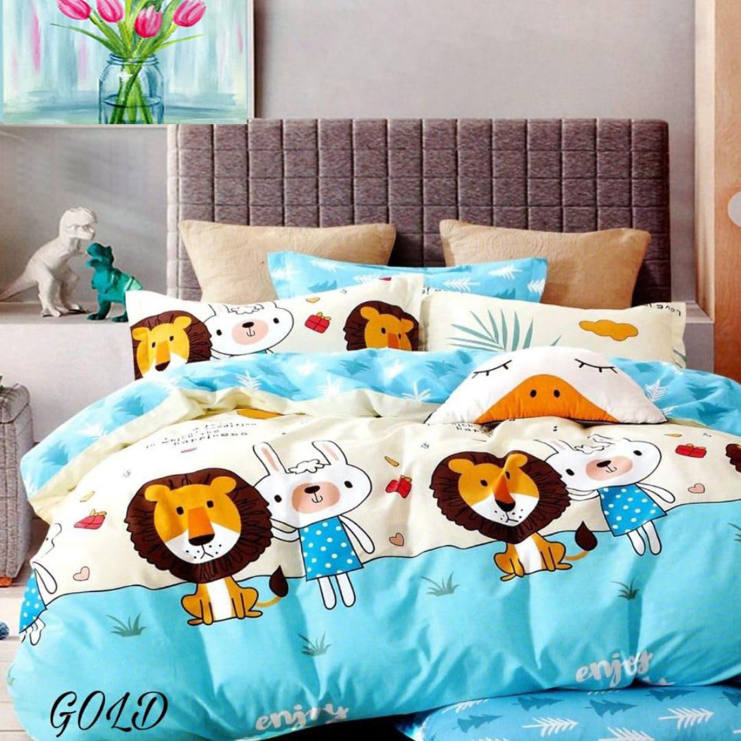 jd-fabBedsheet for Double Bed with 2 Pillow Covers, Cartoon Printed Super Soft, Breathable, Microfiber - Sky Blue