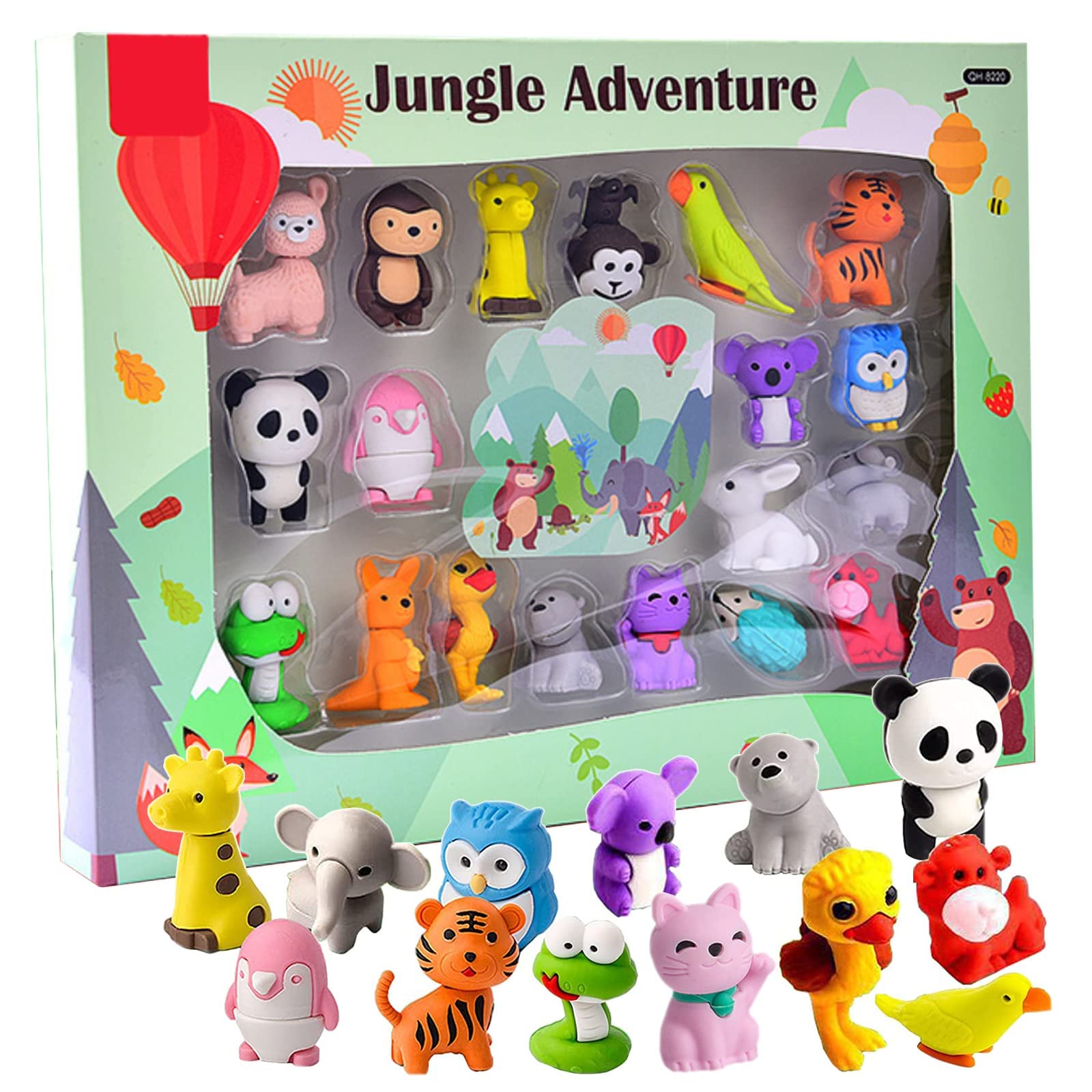 TERRIFI Mini Animal Eraser, Novelty Cute Pencil Erasers, 20-Piece Jungle Animals Set, Perfect for School, Parties, and Gifts