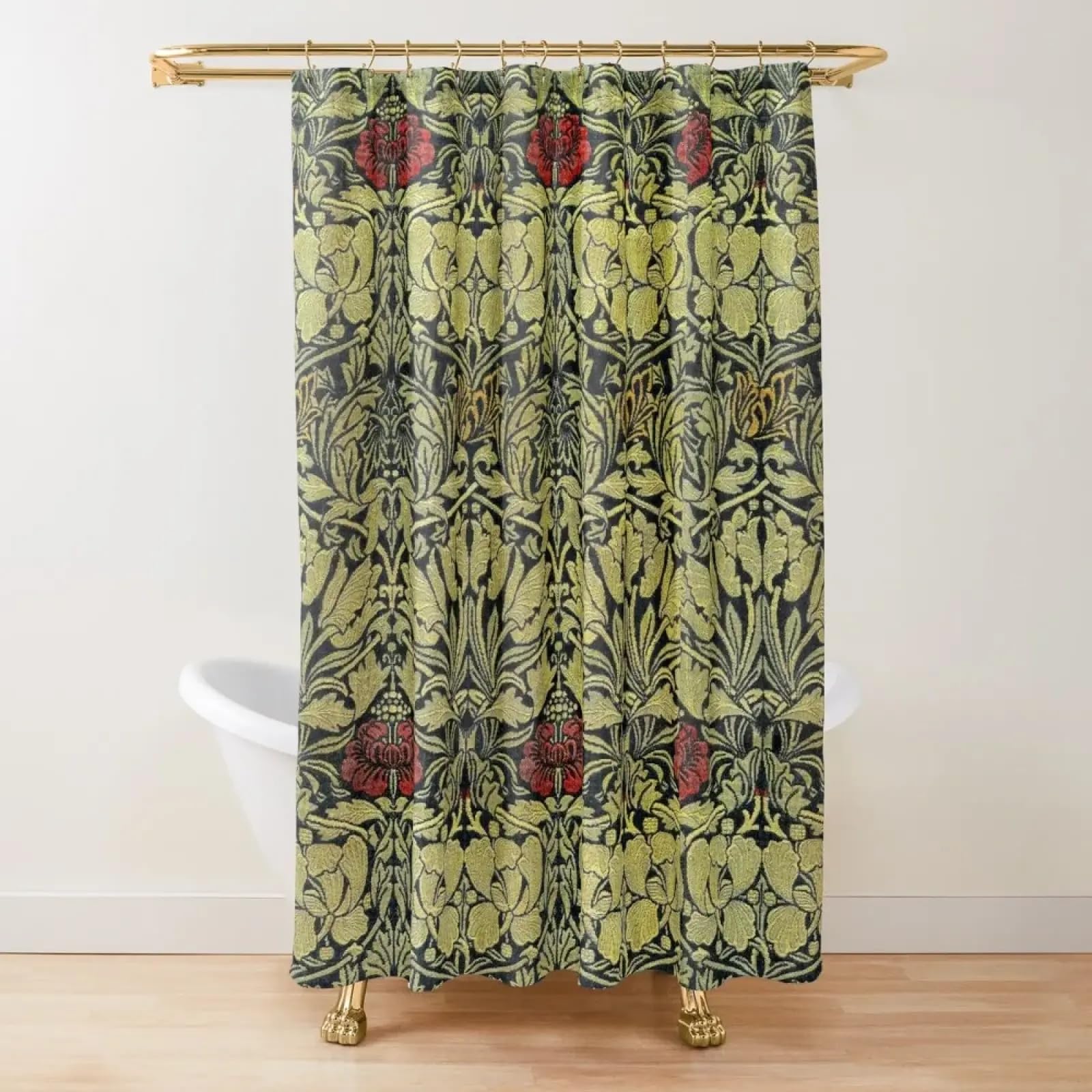 AJALGZ William Morris Vintage Tulip and Rose Floral Pattern Shower Curtain Bathroom Modern Boho Shower Curtains WxL:35"x80"/90x203cm Stall-Shower-Curtain