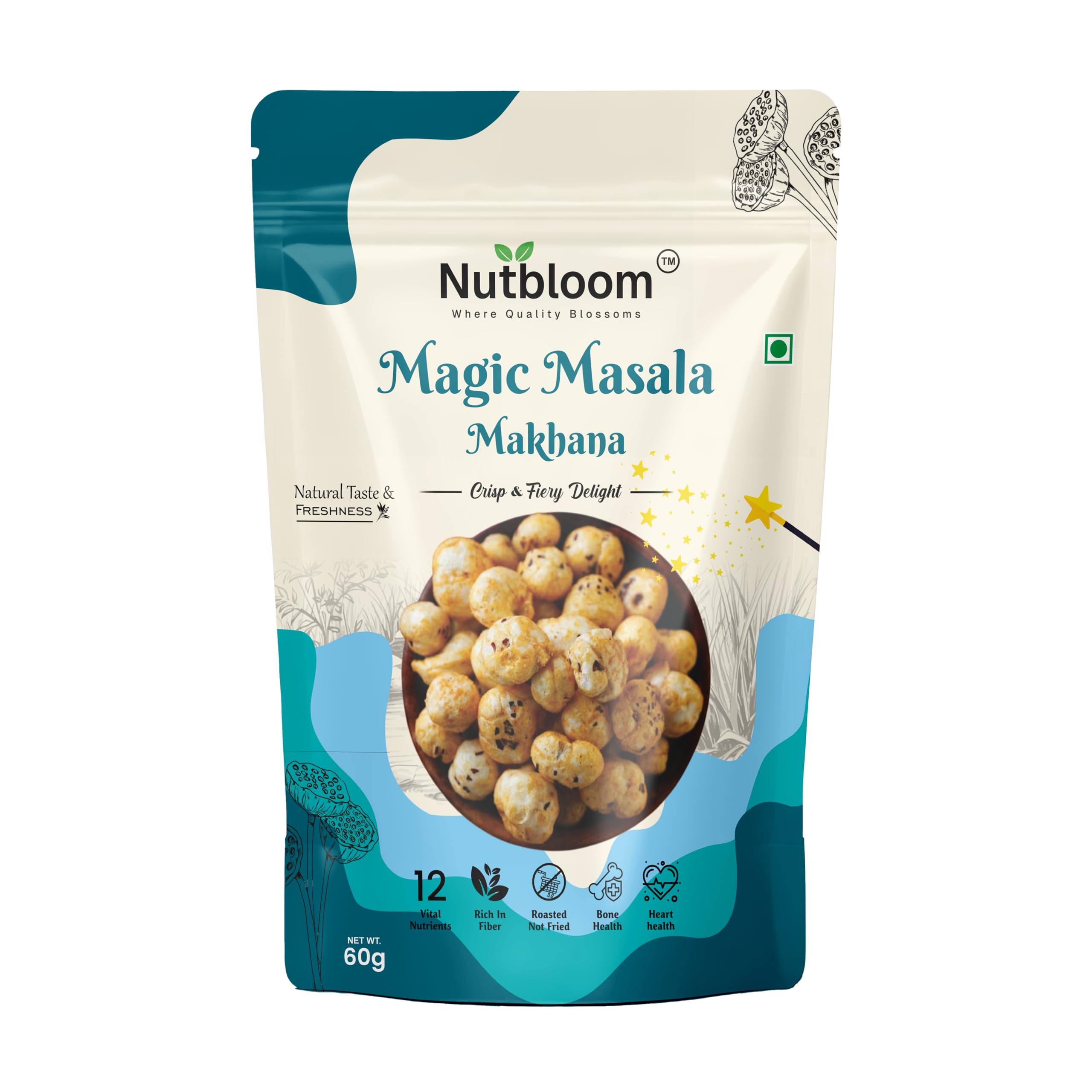Nutbloom Makhana Roasted Fox Nuts with Spicy | Crunchy, Healthy & Guilt-Free Snack | Low-Calorie, Protein-Rich & Gluten-Free (60 gm, Magic Masala)-image-42