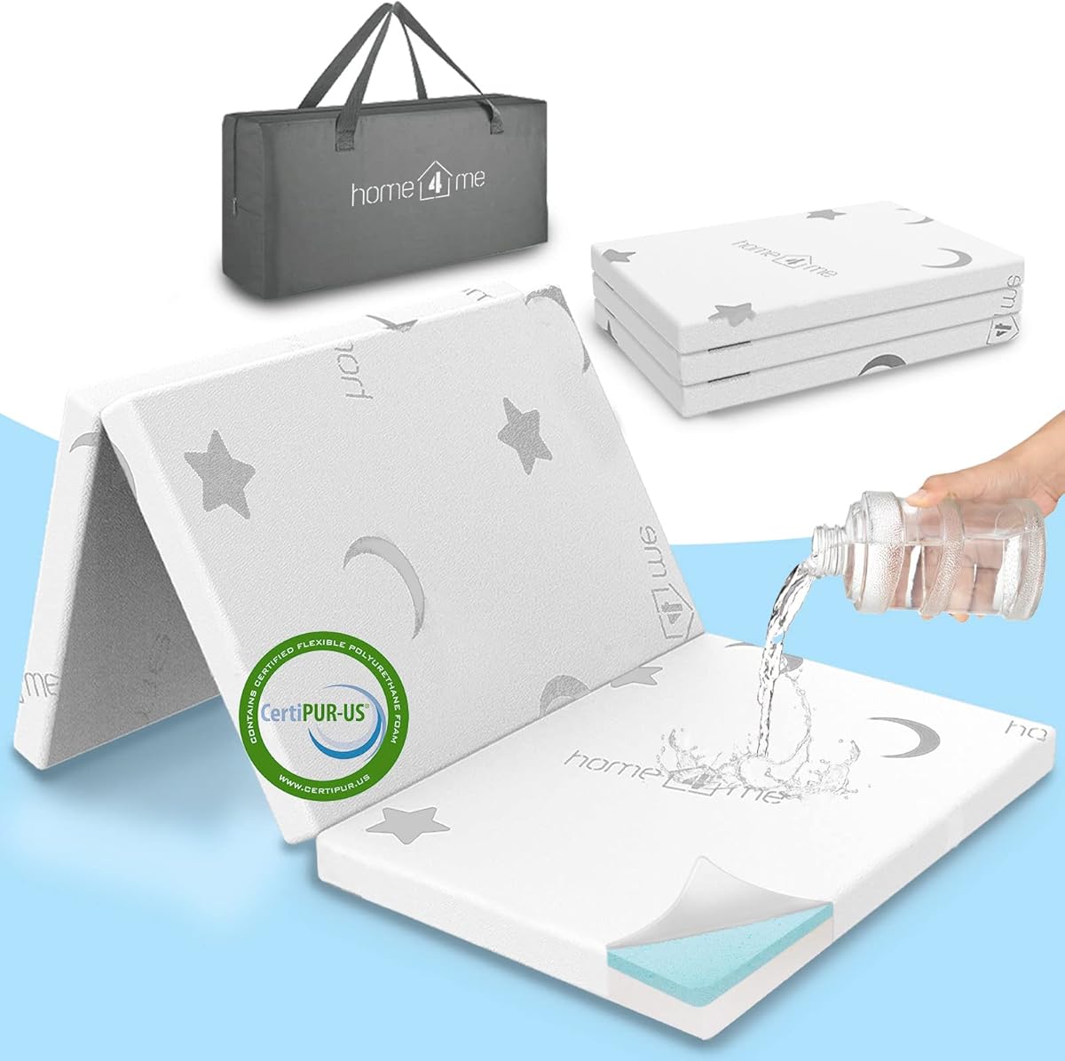 Pack and Play Mattress, 38" x 26" x 2.4", Portable, Trifold, Waterproof, Dual Sided (Firm & Soft) Mini Crib Mattress, Toddler Memory Foam Mattress Pad for Play Pen