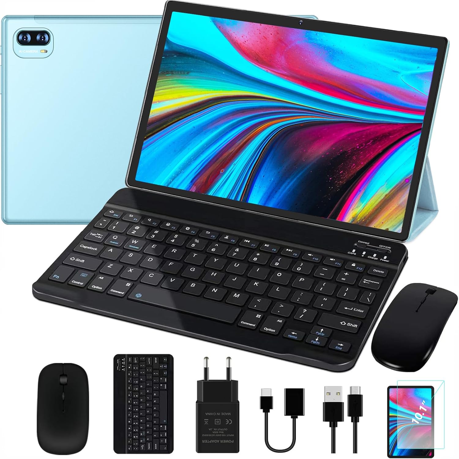 2025 Android 13 Tablet, 10 inch Tablet with 12GB RAM + 128GB ROM Octa-Core (1TB TF) | WiFi 5G | FHD | BT5.0 | GPS | 8000mAh Battery | 8+5MP | Metal Body, Tablet with Keyboard, Mouse, Black