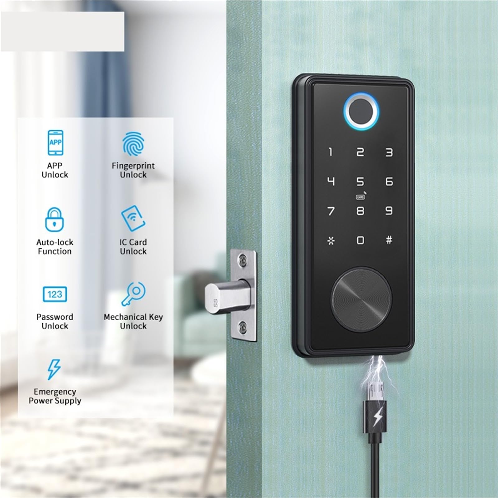 Maniglia della porta intelligente, Serratura for impronte digitali Smart Home Cerradura Inteligente Wifi Serratura elettronica con catenaccio biometrico(Silver)