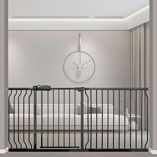 Puerta ancha para bebés de 67 a 71.5 pulgadas, seguridad de acero resistente para escaleras, perro de interior montado a presión, sin perforación,