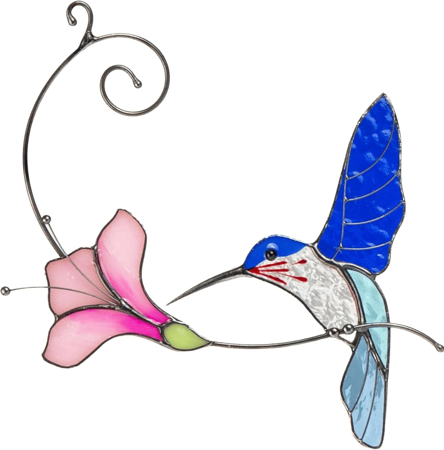 Multicolor Hummingbird Handmade Stained Glass Suncatcher Genuine Stained Glass Window Hangings Unique Indoor Ornament & Outdoor Decor (Blue Flying HUM)